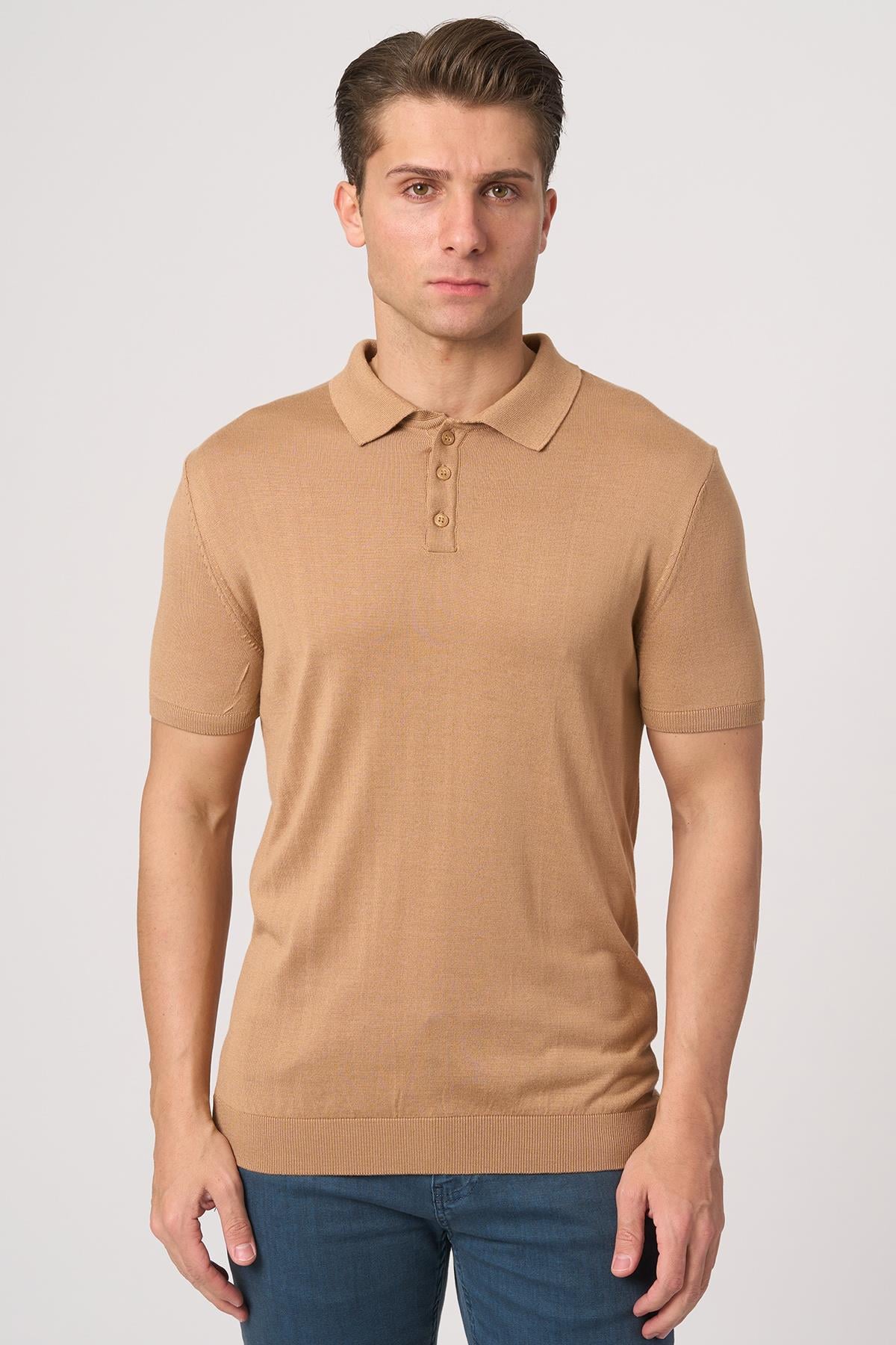 White StoneWHİTE STONE  2025-Y  25251 POLA YAKA DÜG.BASIC  TSHIRT    VİZON