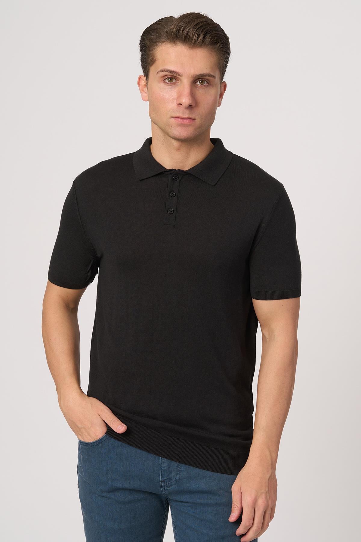 White StoneWHİTE STONE  2025-Y  25251 POLA YAKA DÜG.BASIC  TSHIRT    SİYAH