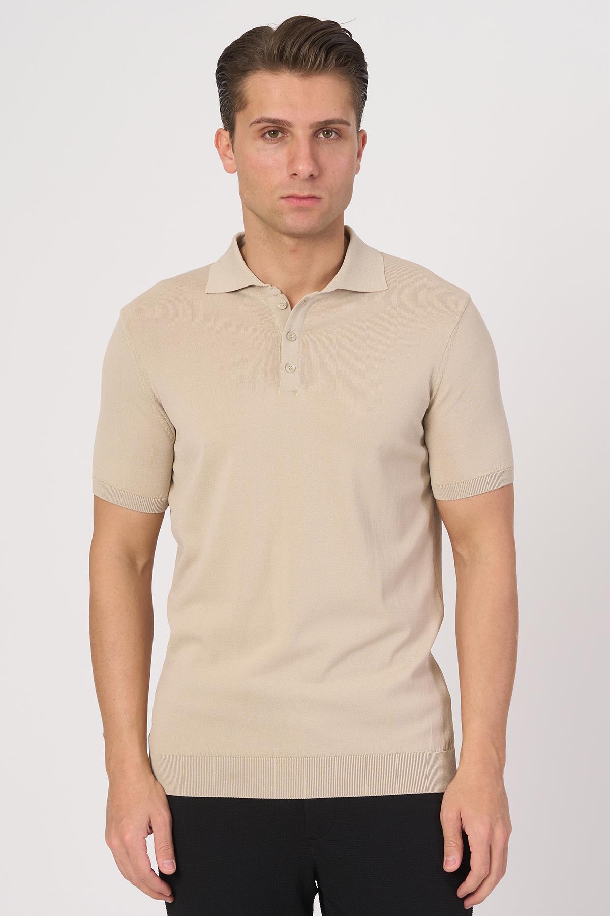 White StoneWHİTE STONE  2025-Y  25280 RAYON  O YAKA DÜĞM. TSHIRT    BEJ