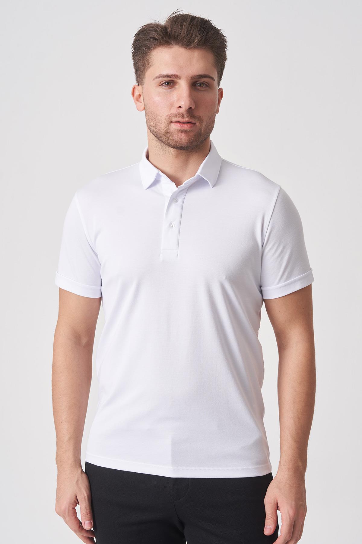 White Stone Fortaleza 3153 Slim Fit Pamuklu Polo Yaka T-Shirt Beyaz