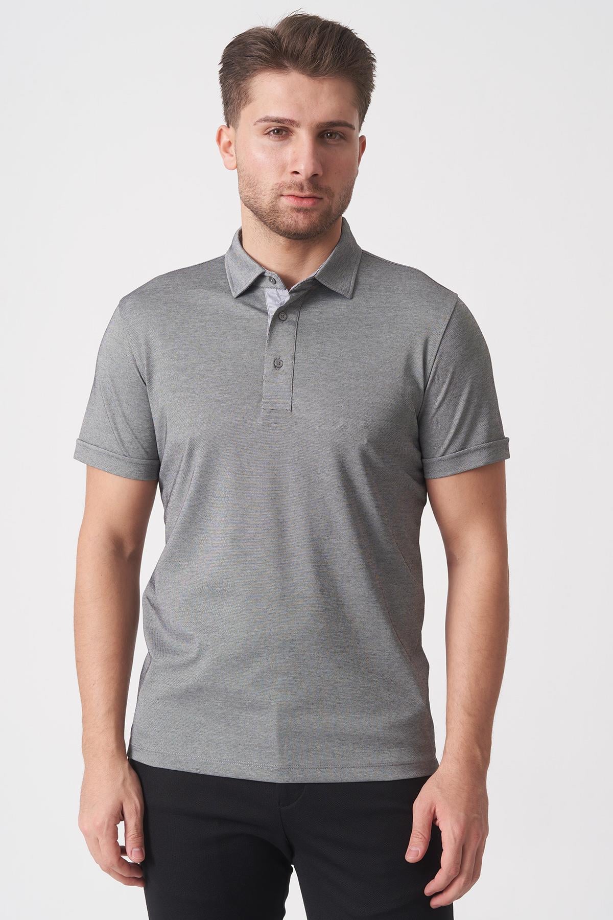 White StoneWHİTE STONE  2025-Y  3153-Y  POLA YAKA TSHIRT    SİYAH GRİ