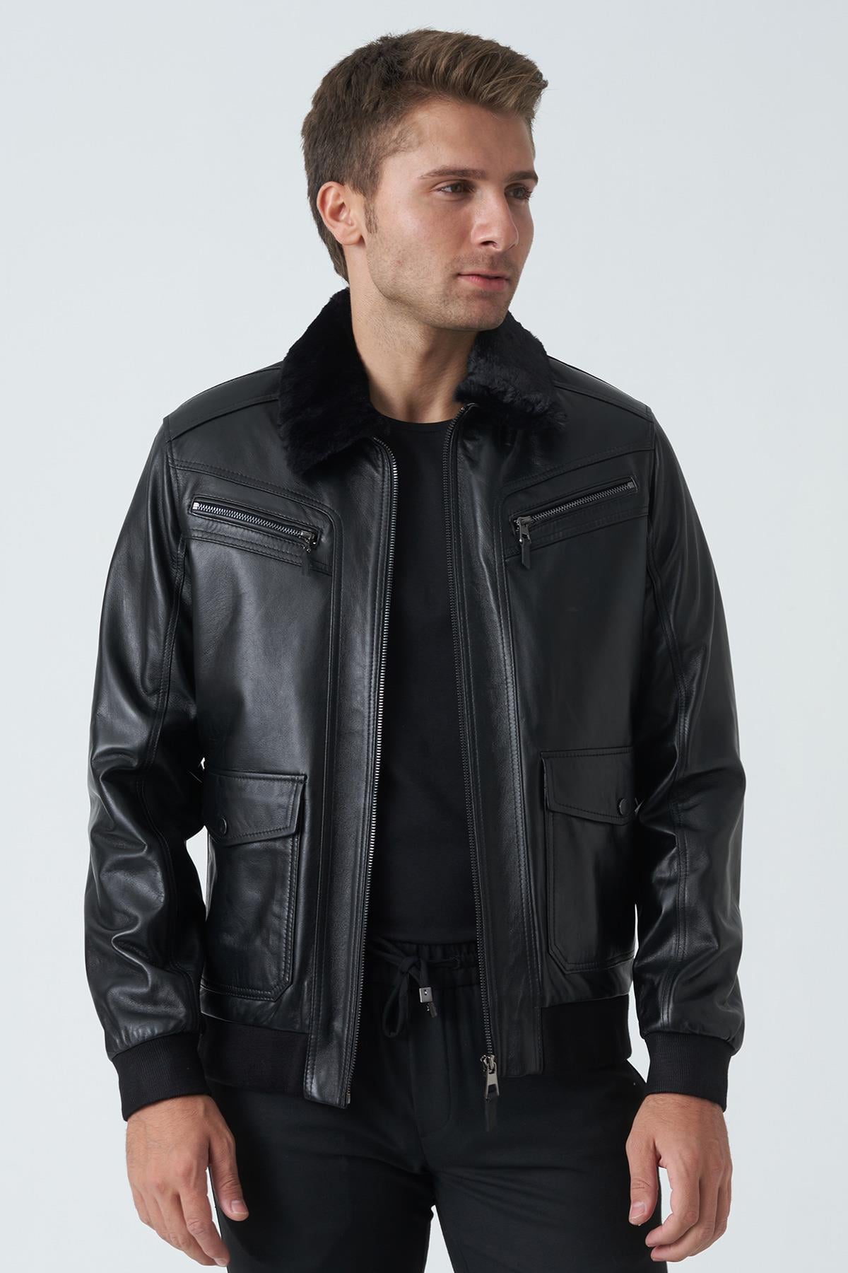 White StoneWhite Stone Armagh 5005 Slim Fit Torba Cep Kuzu Derisi Mont Siyah