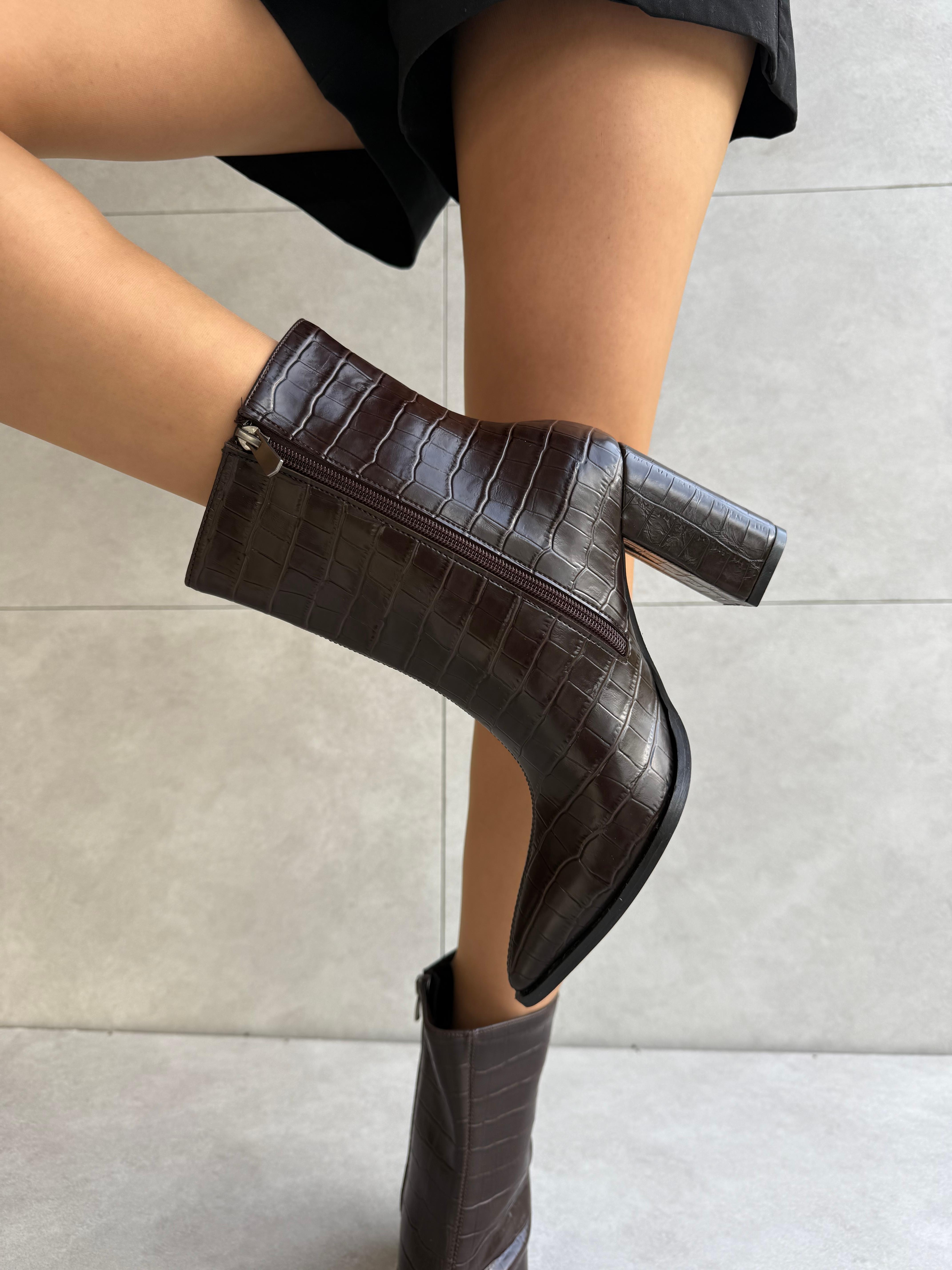 Bally Acı Kahve Croco Topuklu Kadın Ayakkabısı