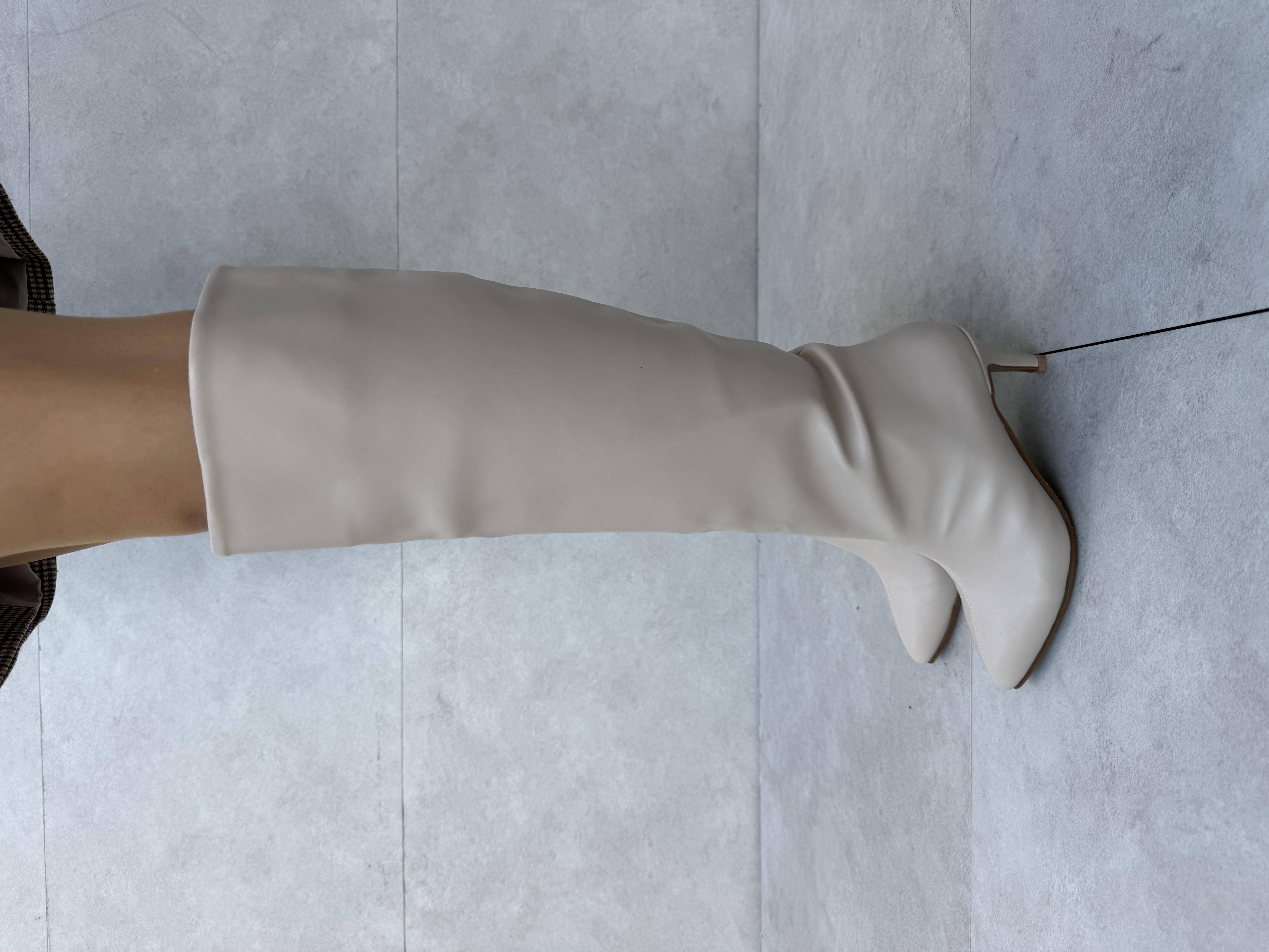 Jesica ( Bej ) Deri İnce Topuklu Çizme
