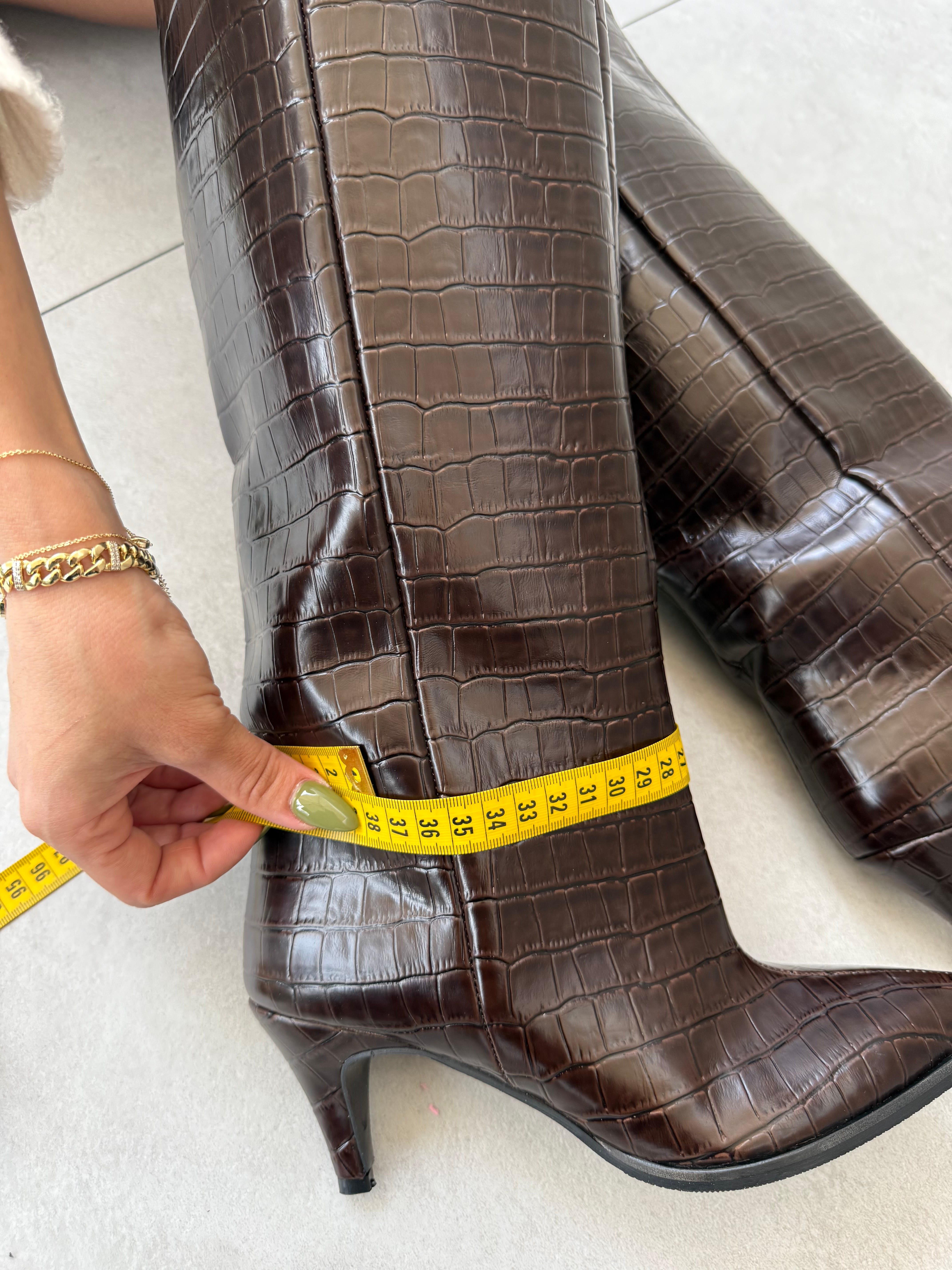 Jules Acı Kahve Croco XL Kesim İnce Topuklu Çizme