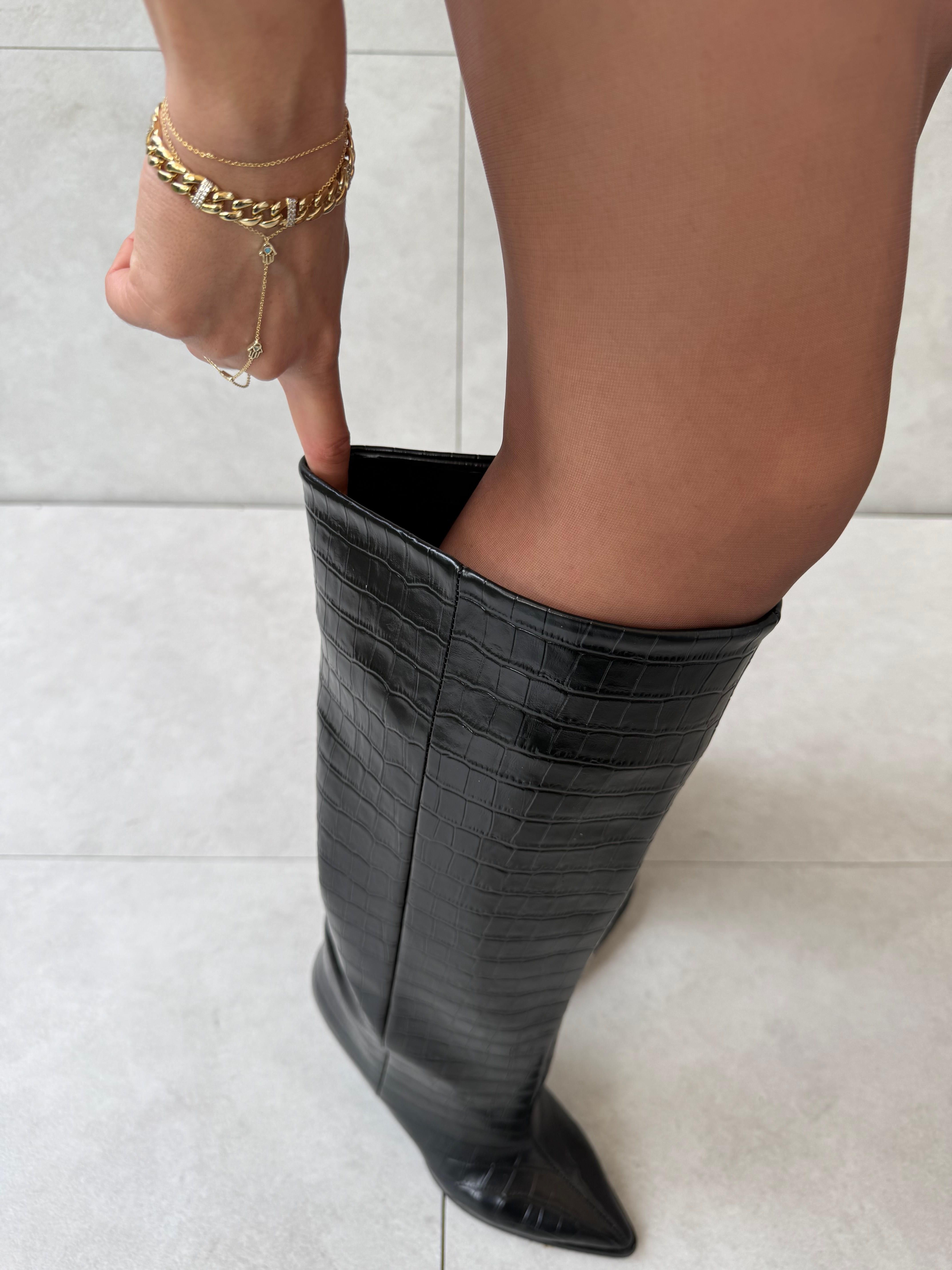 Jules Siyah Croco XL Kesim İnce Topuklu Çizme