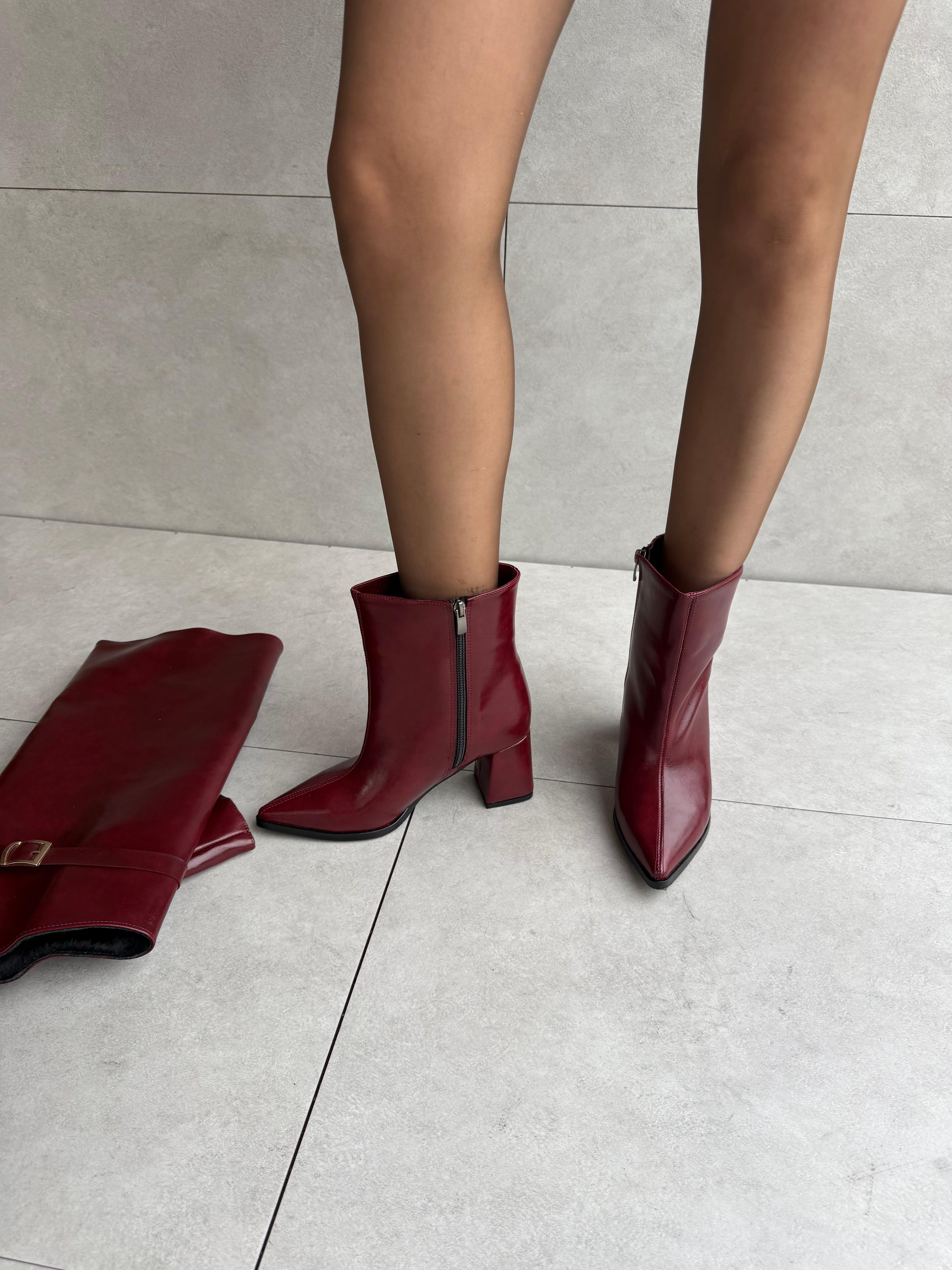 Kelly Vişne Rugan Renk Kemer Detaylı Sök Tak XL Bot Çizme