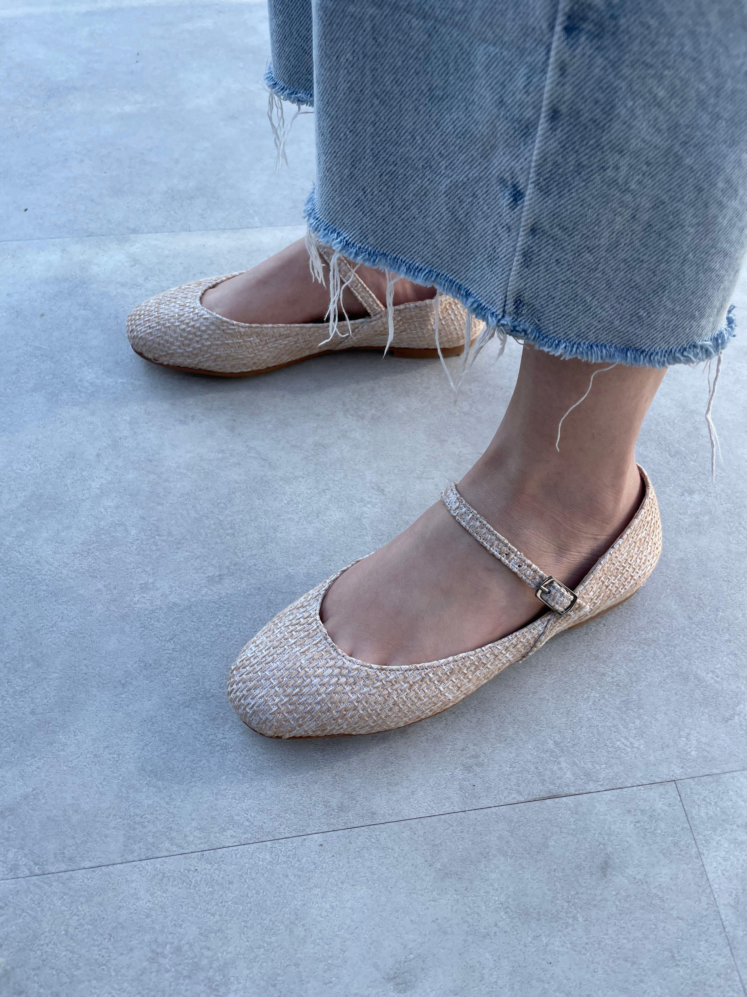 Lina Hasır Krem Keten Babet