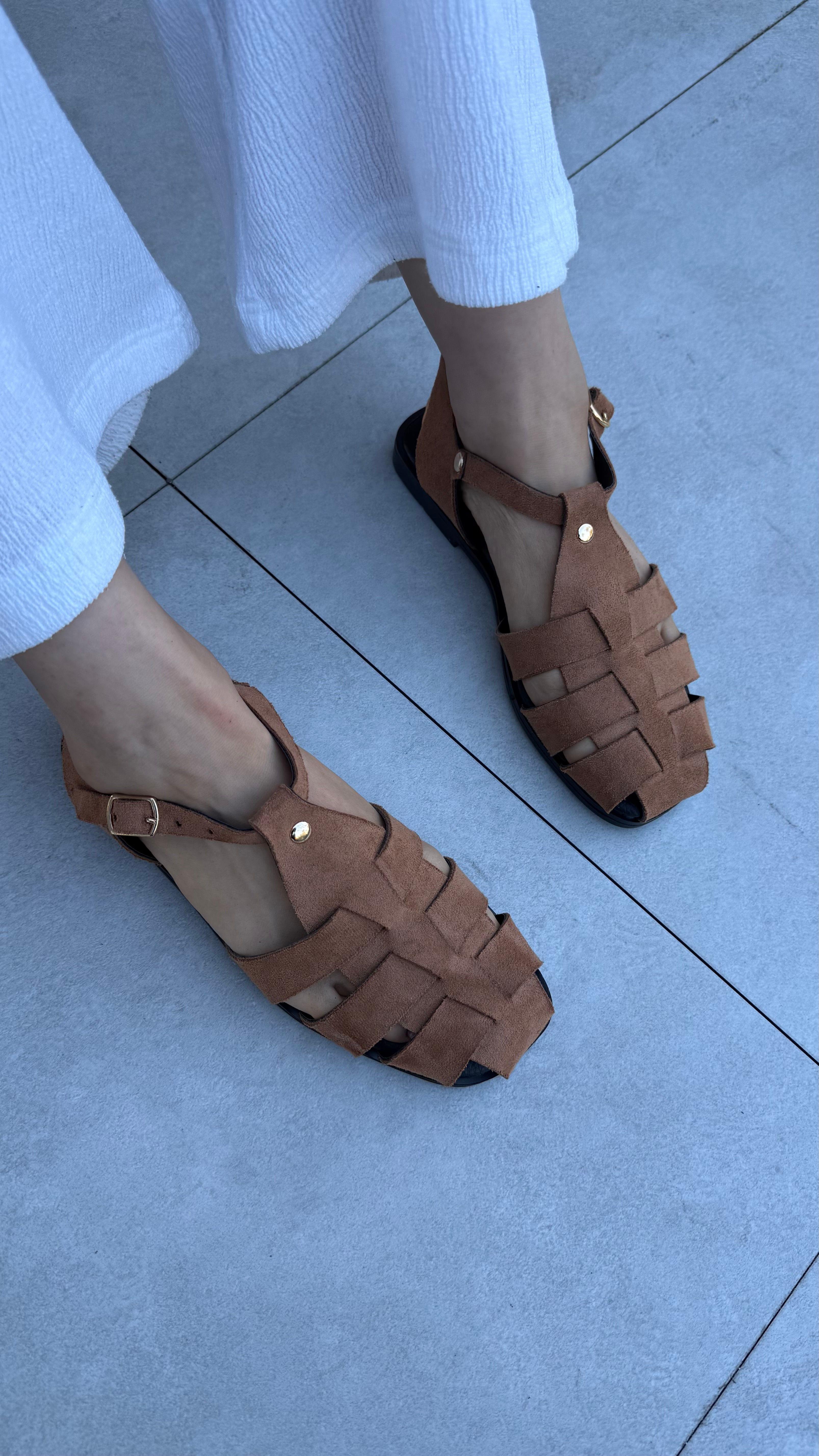UNA TABA SÜET DÜZ TABAN KADIN SANDALET