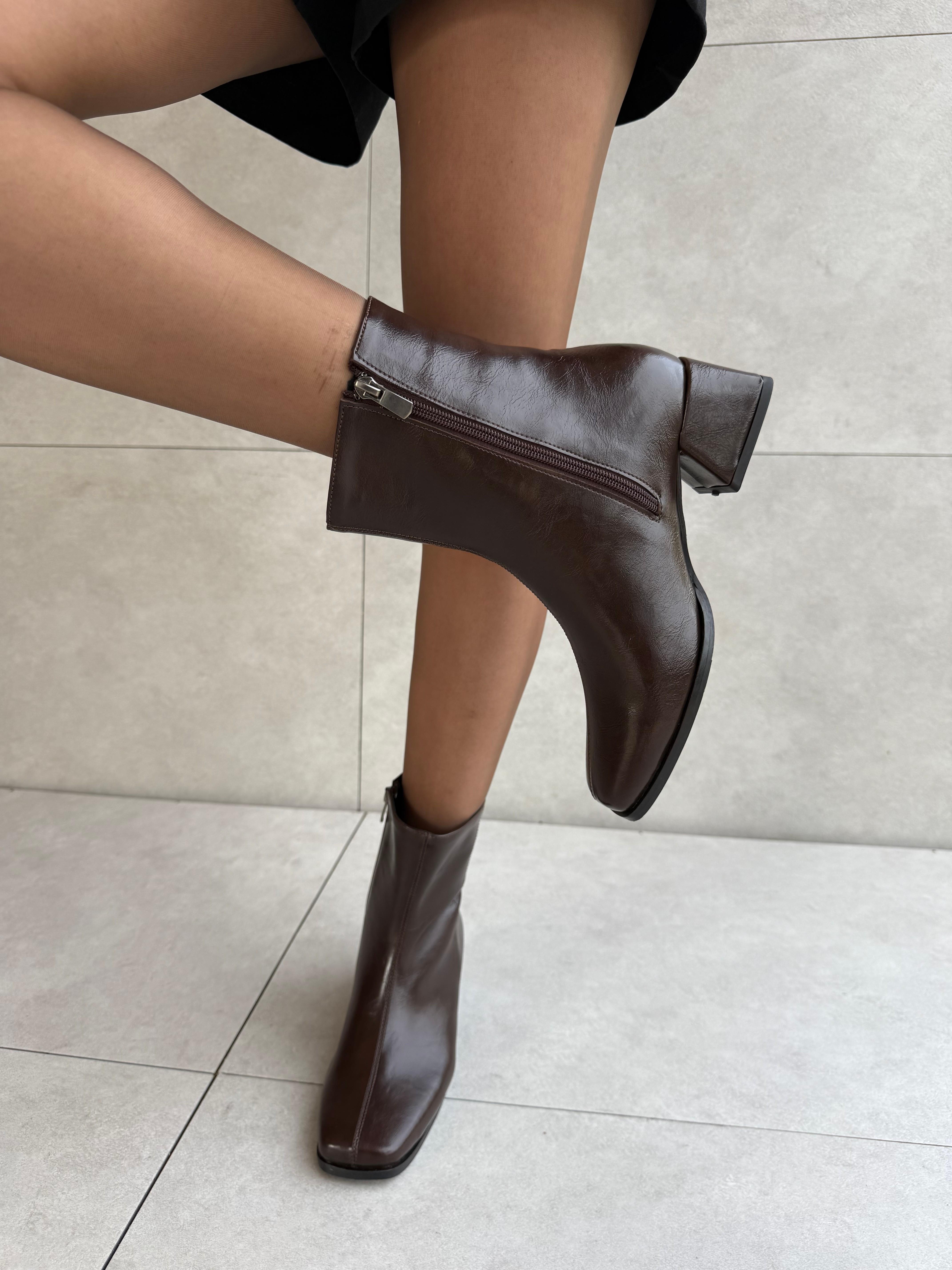 Gazy Acı Kahve Parlak Deri Topuklu Kısa Bot · 4