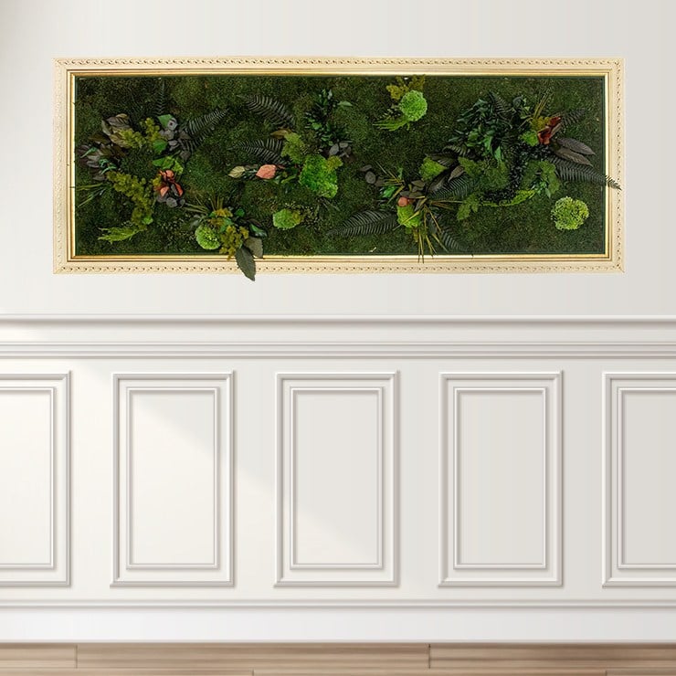 3 Special Collection Panoramik Devasa Yosun Tablo 234x90 cm - Özel Tasarım Ahşap Çerçeveli Şoklanmış Bitki Sanatı