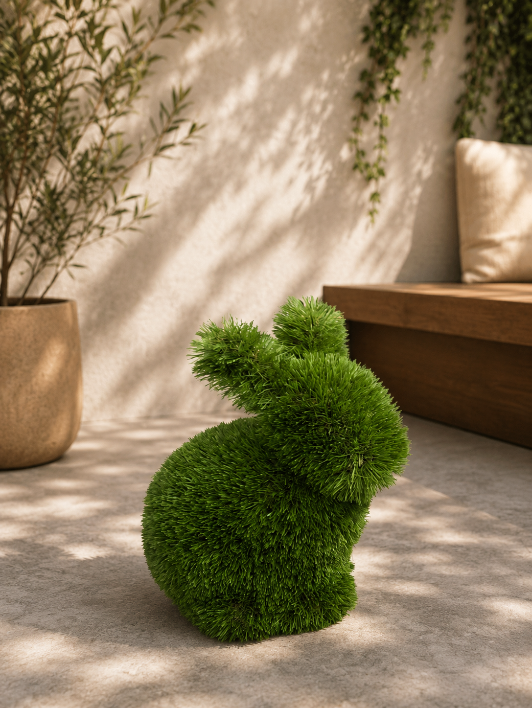 Baby rabbit sitting Oturan Yavru Tavşan Figürlü Peyzaj Sanatı - Çelik Konstrüksiyon Yapay Çim Heykeli ve Topiary 42x24x40 cm