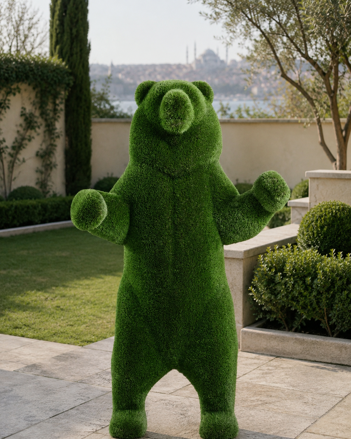 Bear Big Dekoratif Ayı Figürlü Peyzaj Sanatı - Çelik Konstrüksiyon Yapay Çim Heykeli ve Topiary 250x150x80 cm
