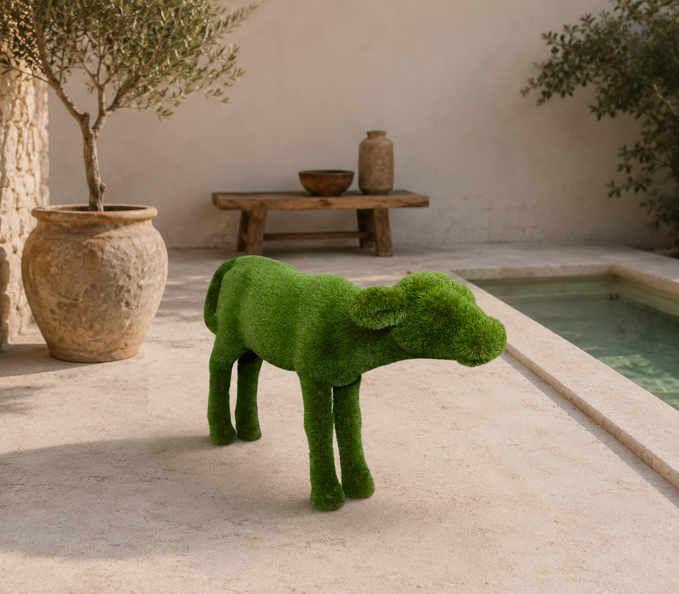 Calf Sevimli Buzağı Figürlü Peyzaj Sanatı - Çelik Konstrüksiyon Yapay Çim Heykeli ve Topiary 120x180x65 cm