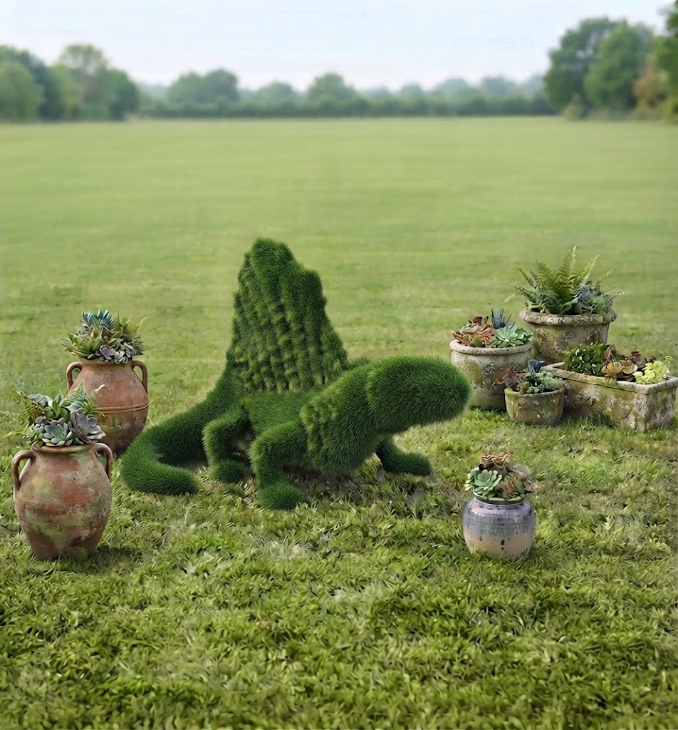 Dimetrodon big Dev Yelkenli Prehistorik Sürüngen Figürlü Peyzaj Sanatı - Çelik Konstrüksiyon Yapay Çim Heykeli ve Topiary 245x350x250 cm