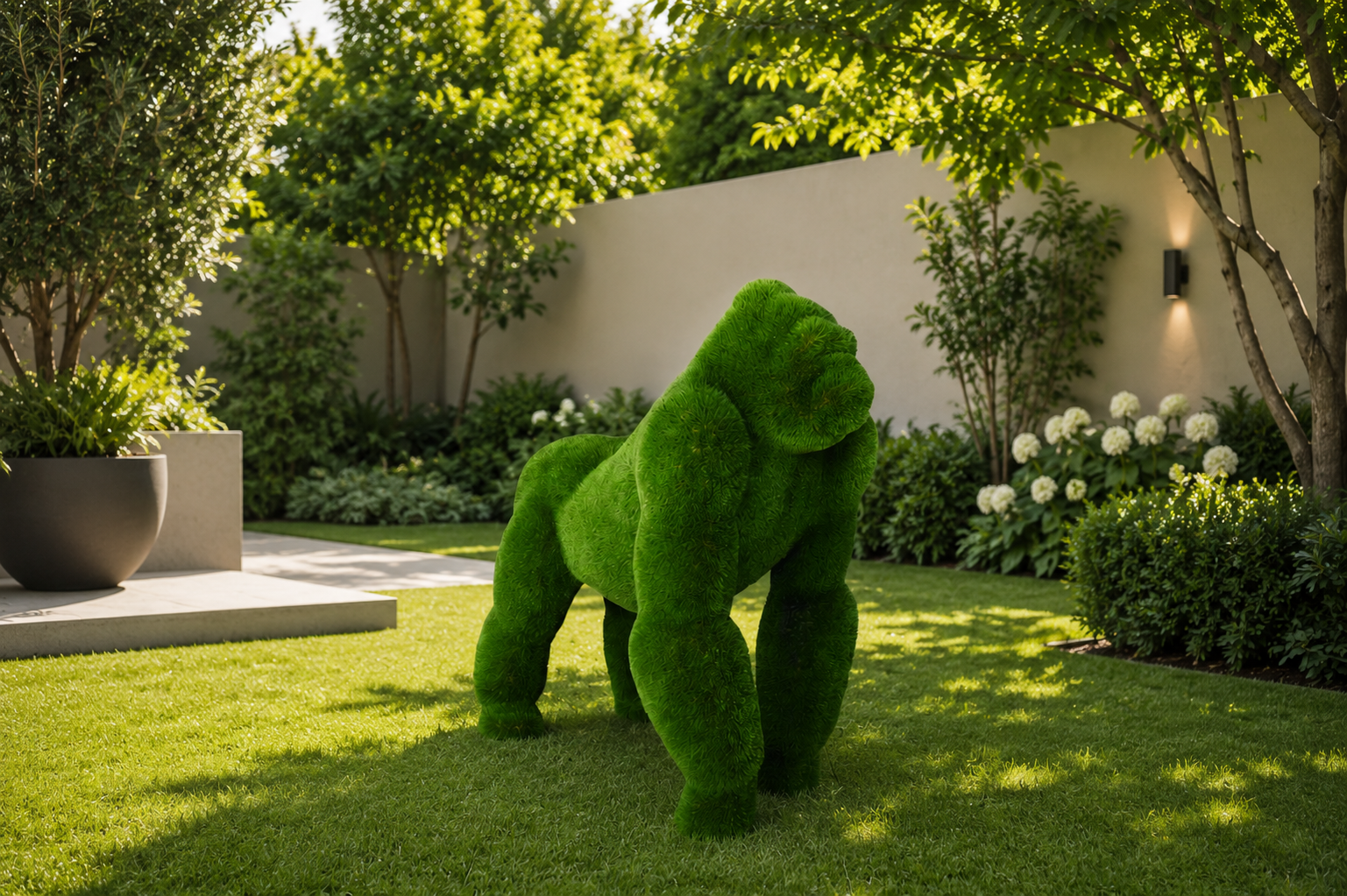 Gorilla Dekoratif Goril Figürlü Peyzaj Sanatı - Çelik Konstrüksiyon Yapay Çim Heykeli ve Topiary 185x92x185 cm