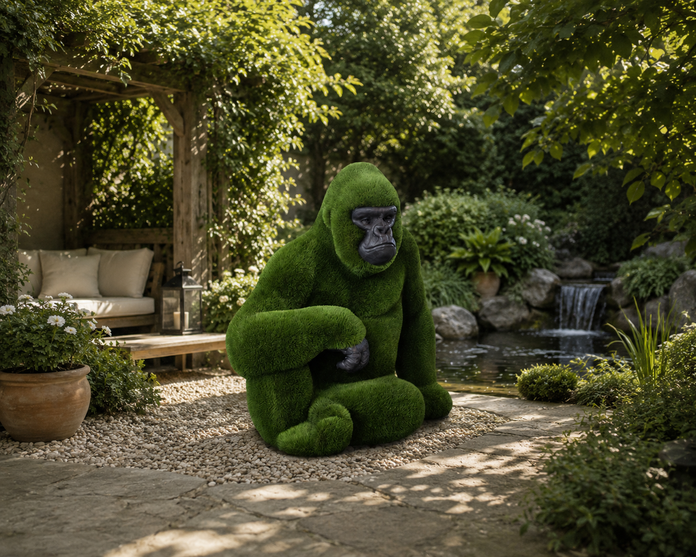 Gorilla male with carved face Sanatsal Yüz Detaylı Erkek Goril Figürlü Peyzaj Sanatı - Çelik Konstrüksiyon Yapay Çim Heykeli ve Topiary 170x120x200 cm