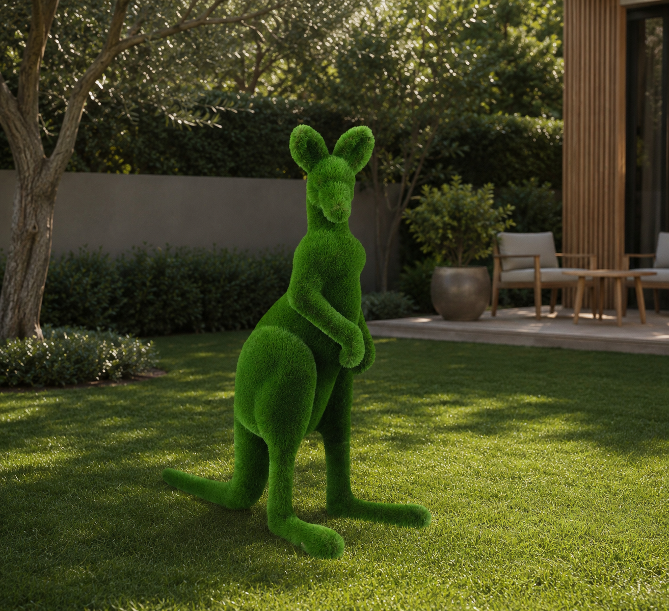 Kangaroo male Erkek Kanguru Figürlü Peyzaj Sanatı - Çelik Konstrüksiyon Yapay Çim Heykeli ve Topiary 230x190x80 cm