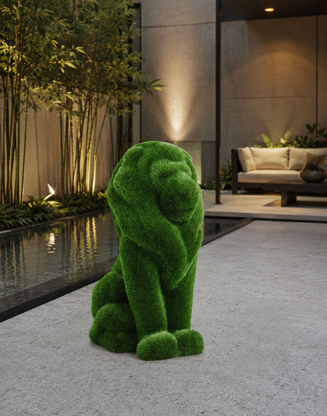Lion Aslan Figürlü Peyzaj Sanatı - Çelik Konstrüksiyon Yapay Çim Heykeli ve Topiary 155x115x75 cm
