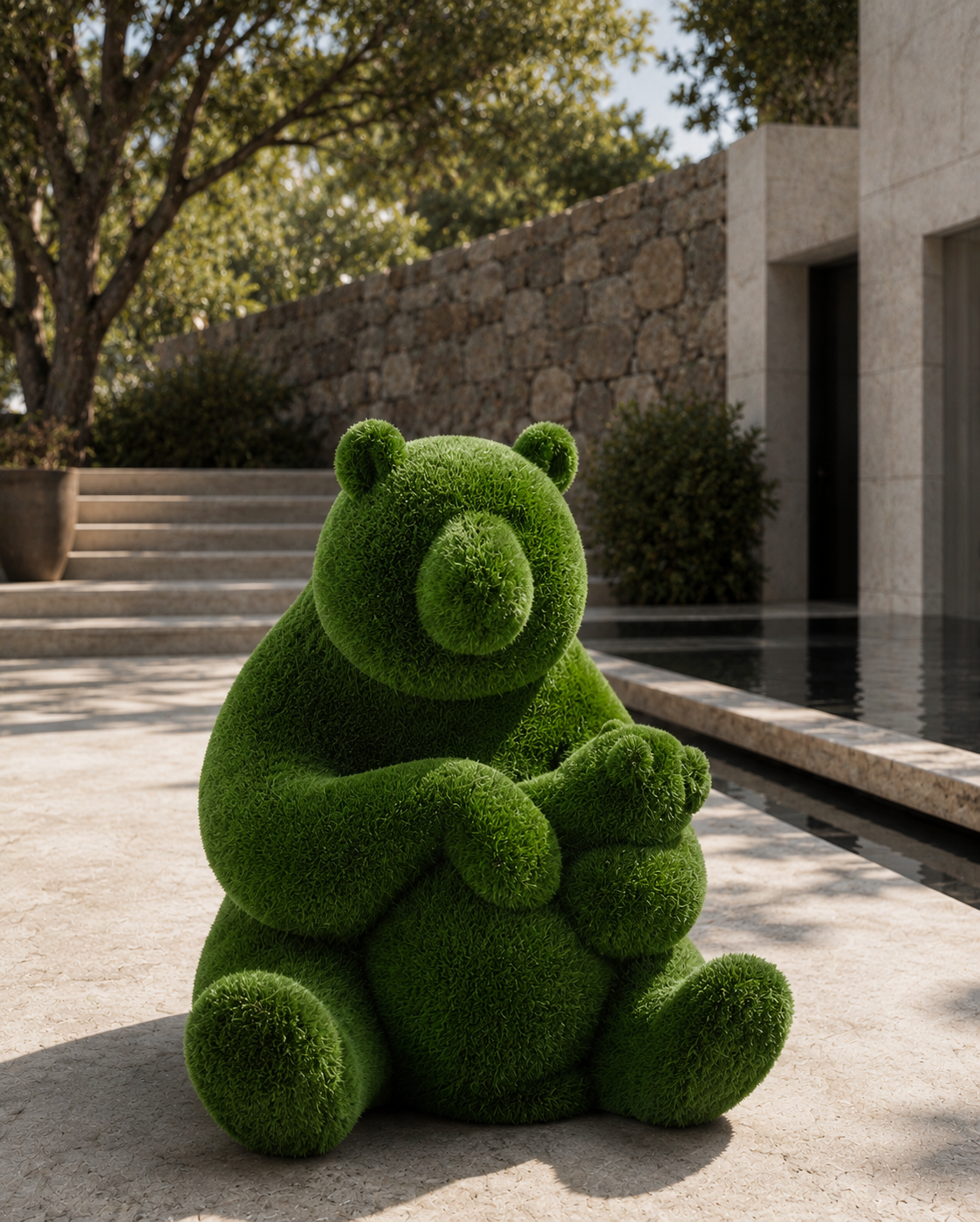 Panda bear with a baby Yavrulu Panda Figürlü Peyzaj Sanatı - Çelik Konstrüksiyon Yapay Çim Heykeli ve Topiary 180x145x145 cm