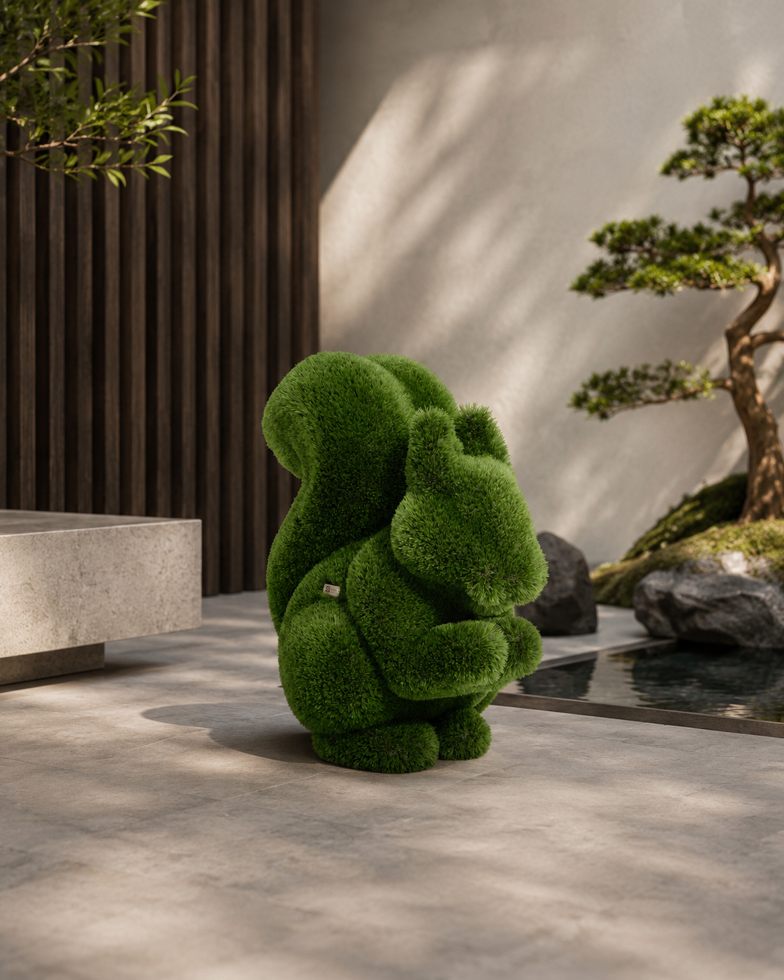 Squirrel Estetik Sincap Figürlü Peyzaj Sanatı - Çelik Konstrüksiyon Yapay Çim Heykeli ve Topiary 105x55x50 cm