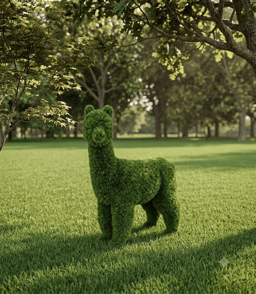 Alpaca Dekoratif Alpaka Figürlü Peyzaj Sanatı - Çelik Konstrüksiyon Yapay Çim Heykeli ve Topiary 180x73x168 cm