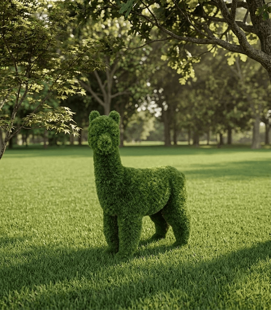 Alpaca Dekoratif Alpaka Figürlü Peyzaj Sanatı - Çelik Konstrüksiyon Yapay Çim Heykeli ve Topiary 180x73x168 cm