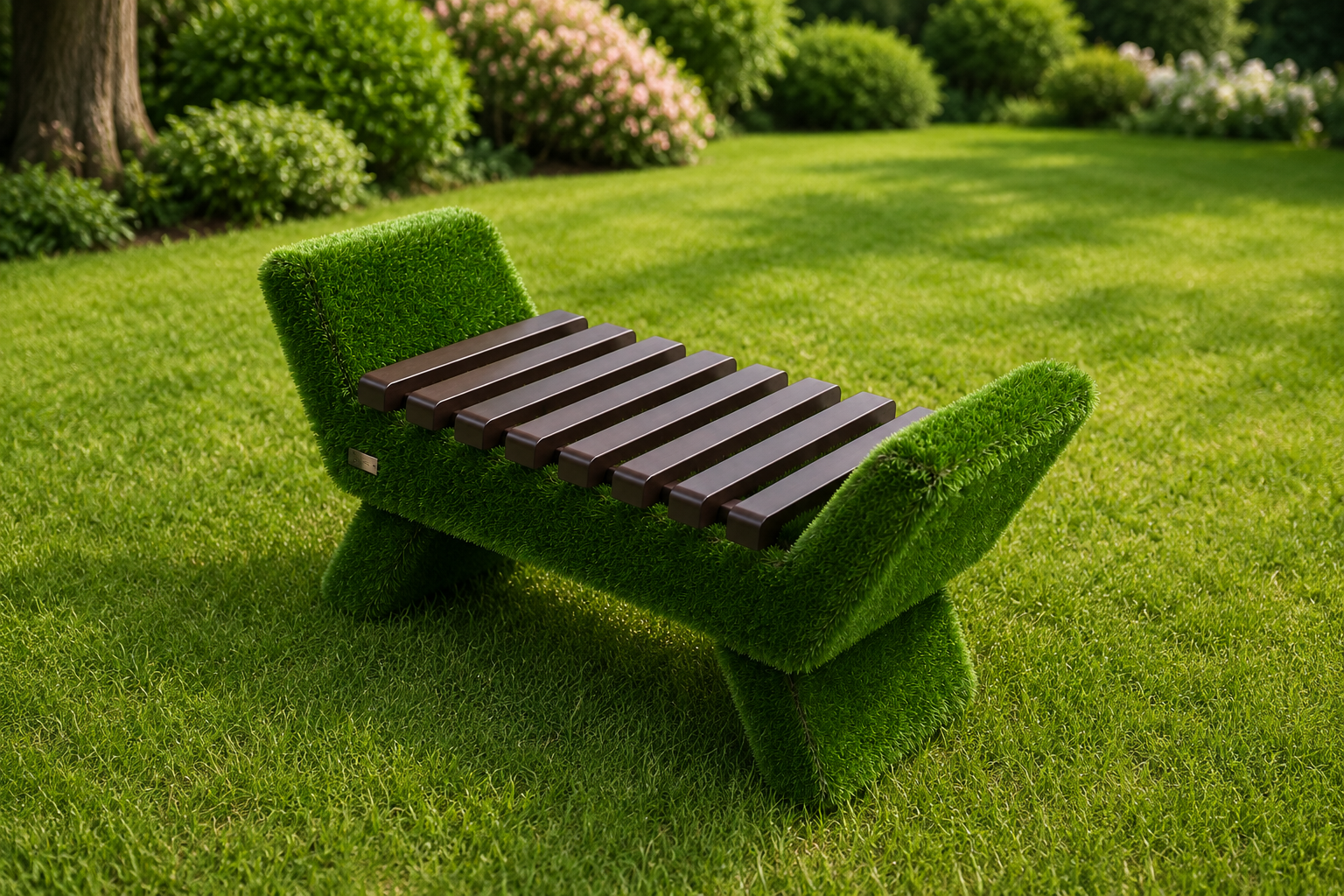 BAROCCO Bench WPC Dark Barok Stil Peyzaj Bankı - Çelik Konstrüksiyon Yapay Çim Heykeli ve Fonksiyonel Topiary 53x120x48 cm