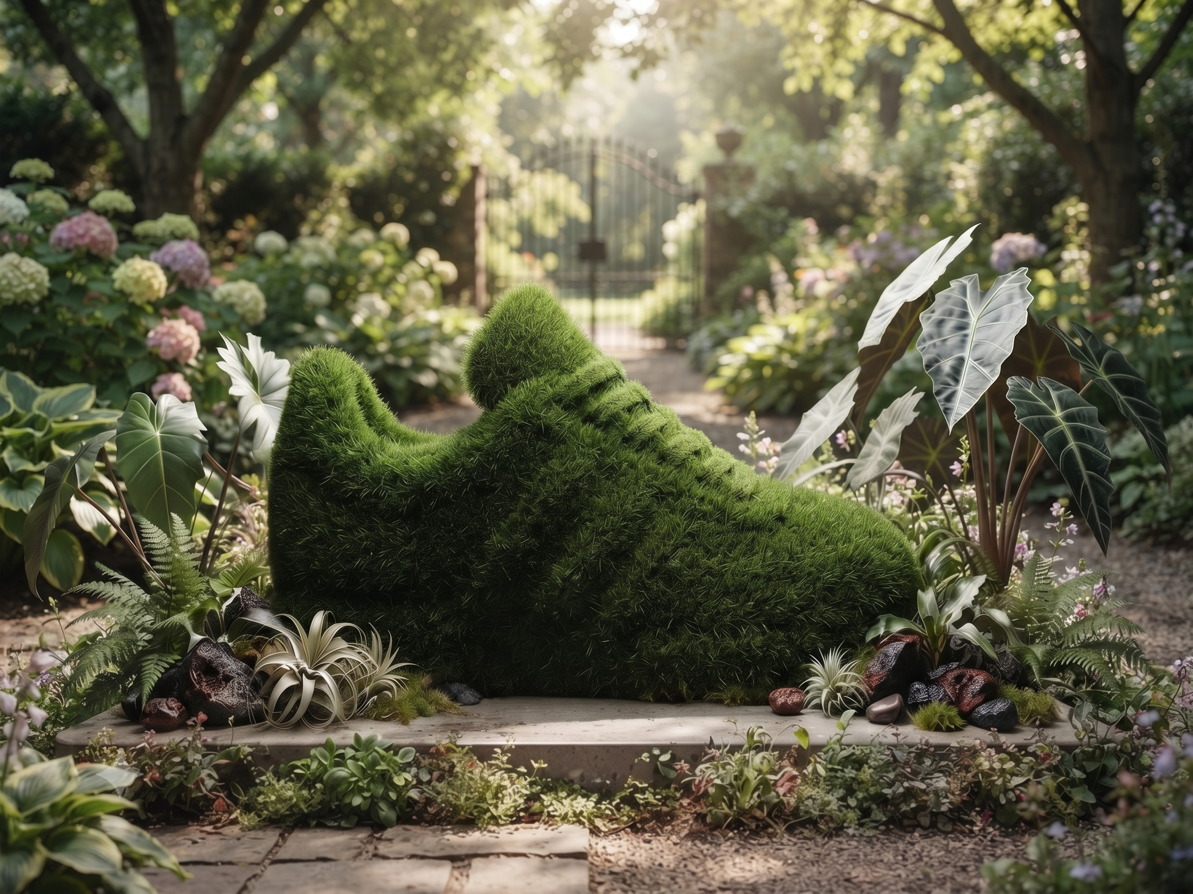 Boot İkonik Çizme Figürlü Peyzaj Sanatı - Çelik Konstrüksiyon Yapay Çim Heykeli ve Topiary 110x220x65 cm