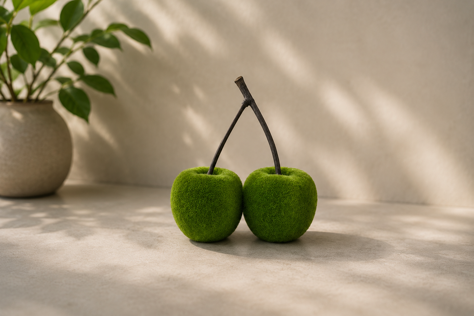 Cherries Anıtsal İkiz Kiraz Figürlü Peyzaj Sanatı - Çelik Konstrüksiyon Yapay Çim Heykeli ve Topiary 170x120x65 cm