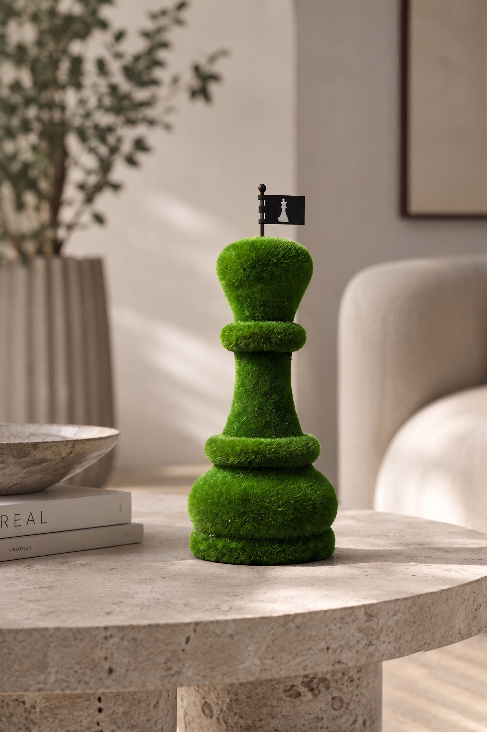 Chess King Görkemli Satranç Şah Figürlü Peyzaj Sanatı - Çelik Konstrüksiyon Yapay Çim Heykeli ve Topiary 130x60x60 cm