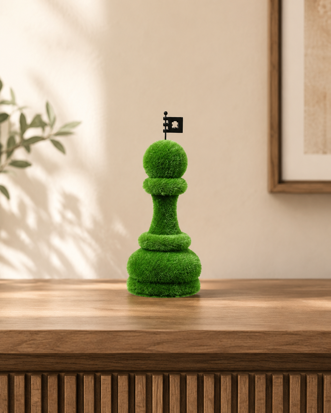Chess Pawn Estetik Satranç Piyonu Figürlü Peyzaj Sanatı - Çelik Konstrüksiyon Yapay Çim Heykeli ve Topiary 100x50x50 cm