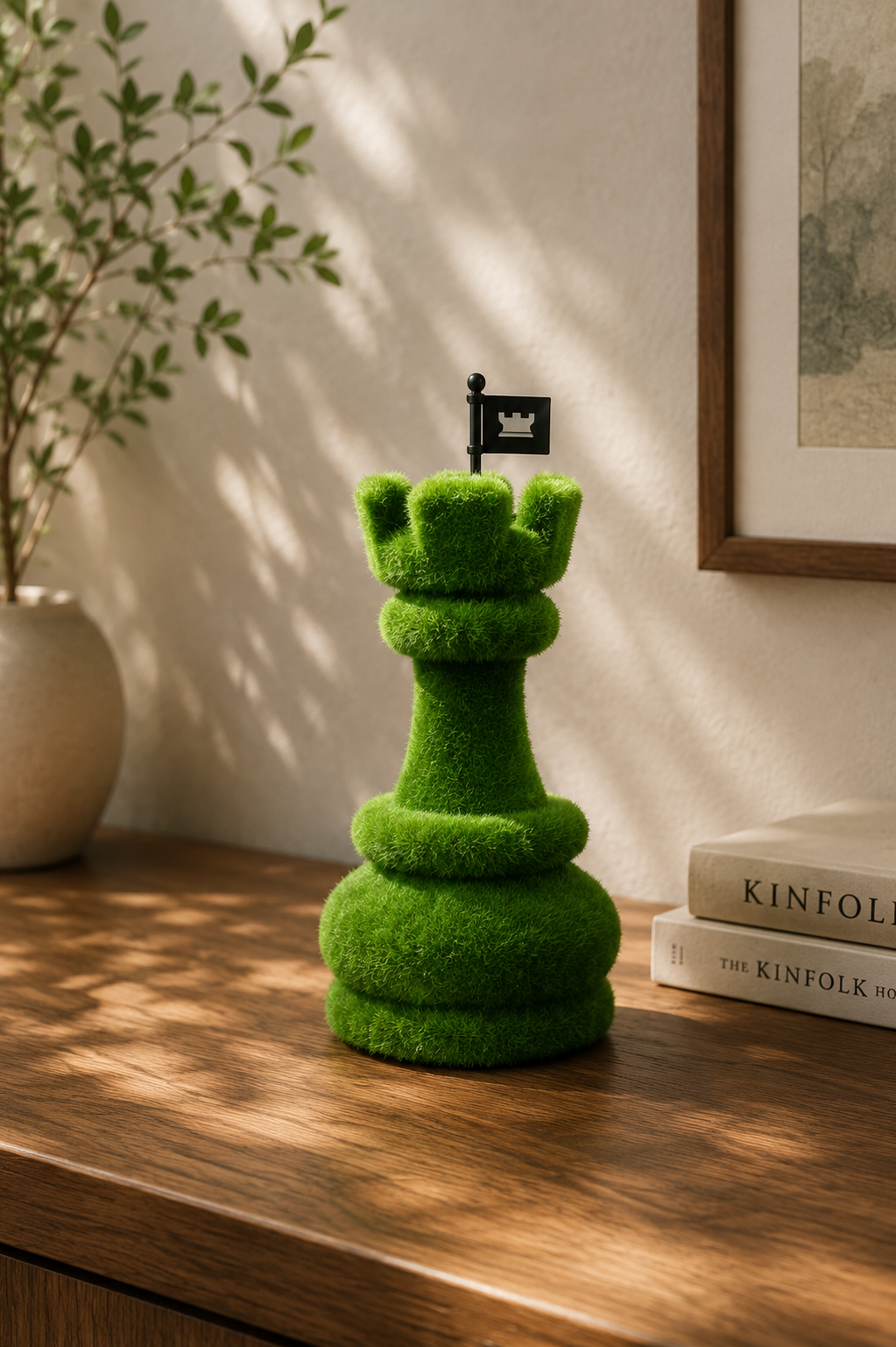 Chess Rook Güçlü Satranç Kalesi Figürlü Peyzaj Sanatı - Çelik Konstrüksiyon Yapay Çim Heykeli ve Topiary 100x60x60 cm