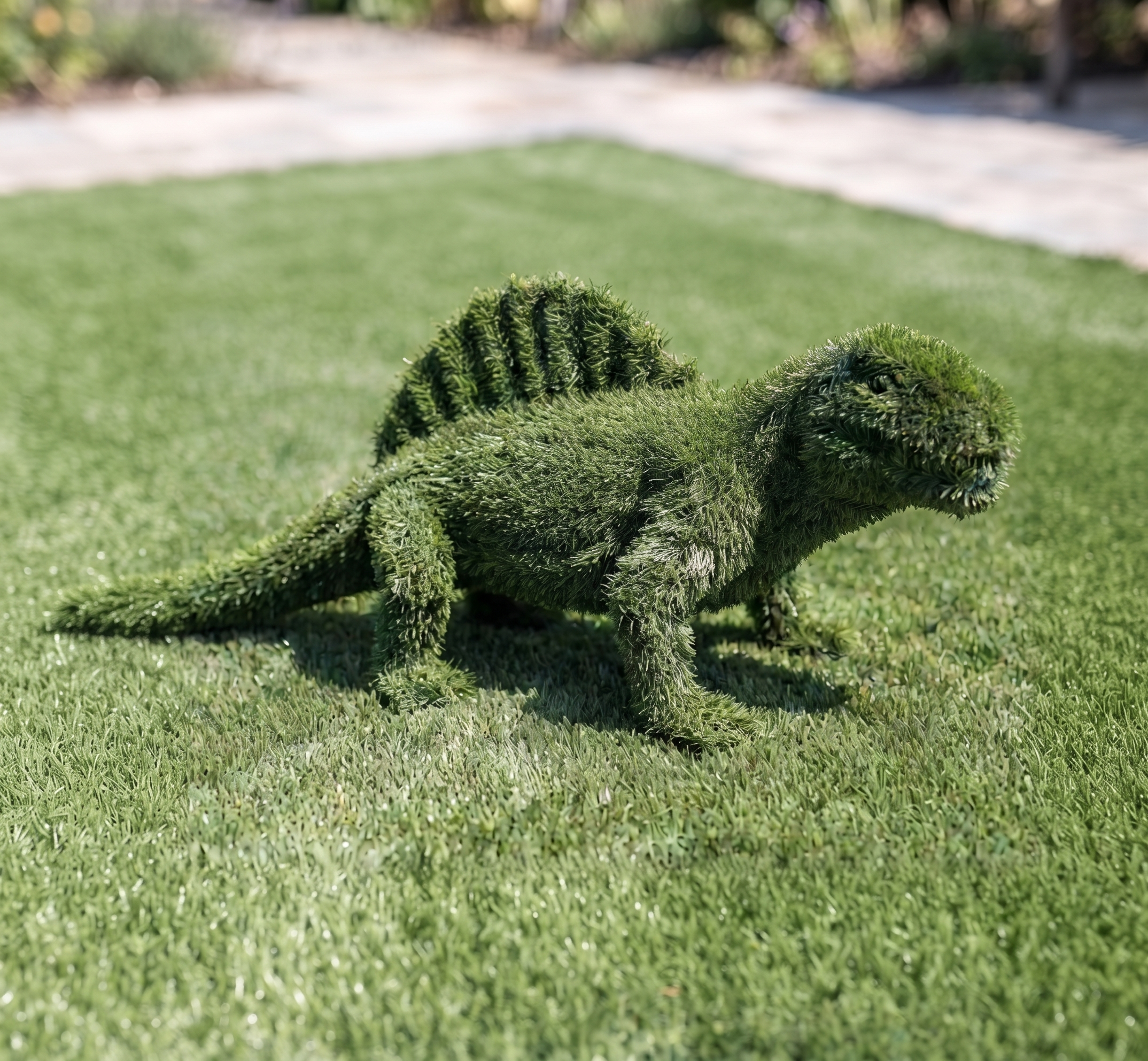 Dimetrodon small Yelkenli Prehistorik Sürüngen Figürlü Peyzaj Sanatı - Çelik Konstrüksiyon Yapay Çim Heykeli ve Topiary 185x270x240 cm