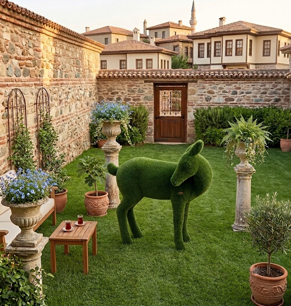 Doe Zarif Dişi Geyik Figürlü Peyzaj Sanatı - Çelik Konstrüksiyon Yapay Çim Heykeli ve Topiary 165x170x85 cm