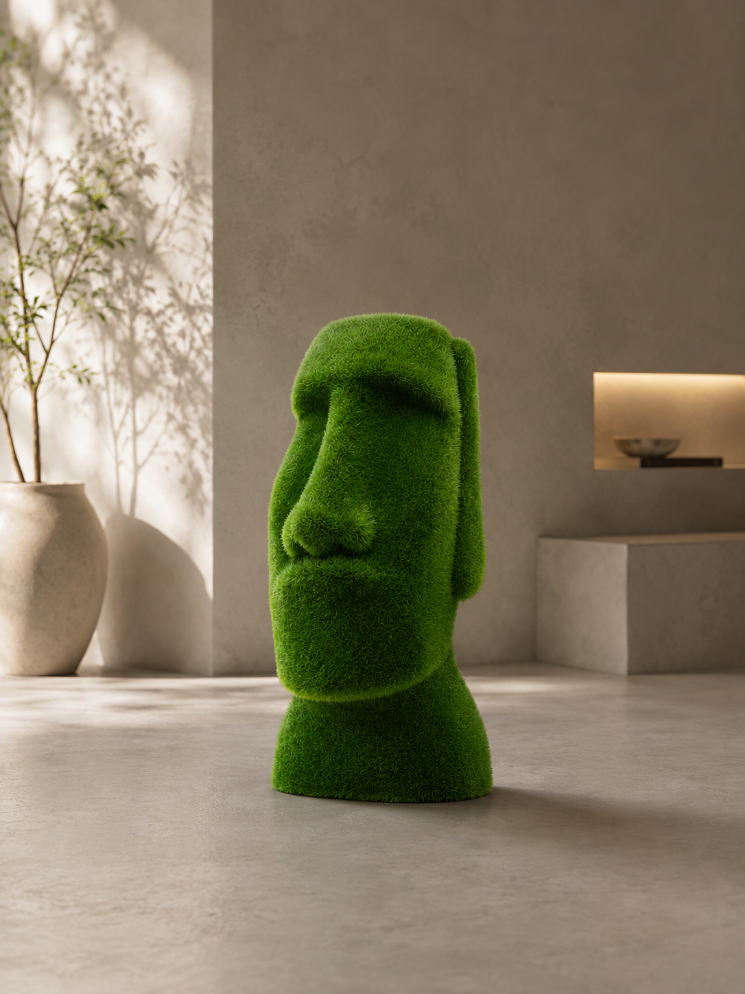 Easter island idol Paskalya Adası Moai Figürlü Peyzaj Sanatı - Çelik Konstrüksiyon Yapay Çim Heykeli ve Topiary 210x60x95 cm