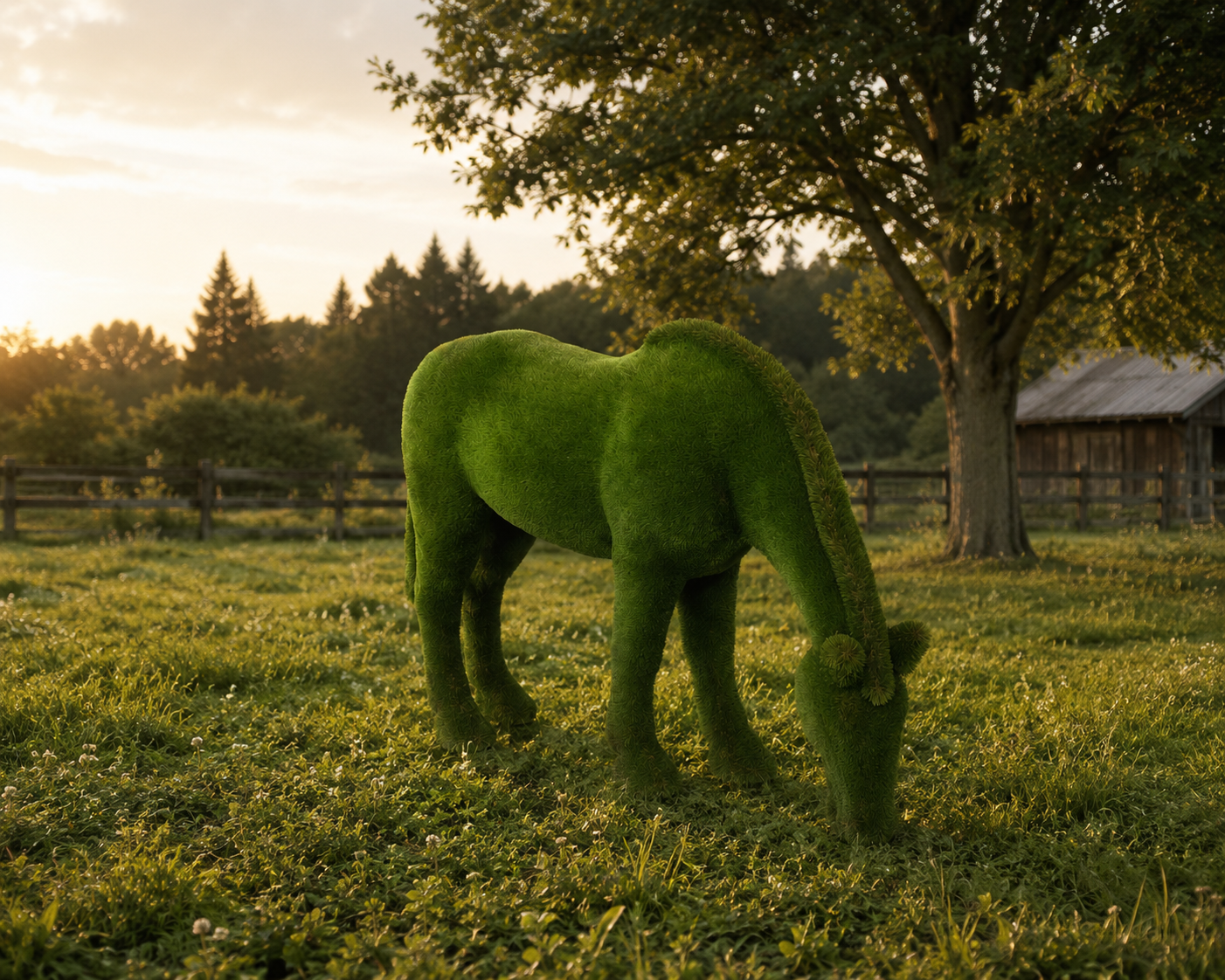 Gazig horse Otlayan At Figürlü Peyzaj Sanatı - Çelik Konstrüksiyon Yapay Çim Heykeli ve Topiary 170x255x75 cm