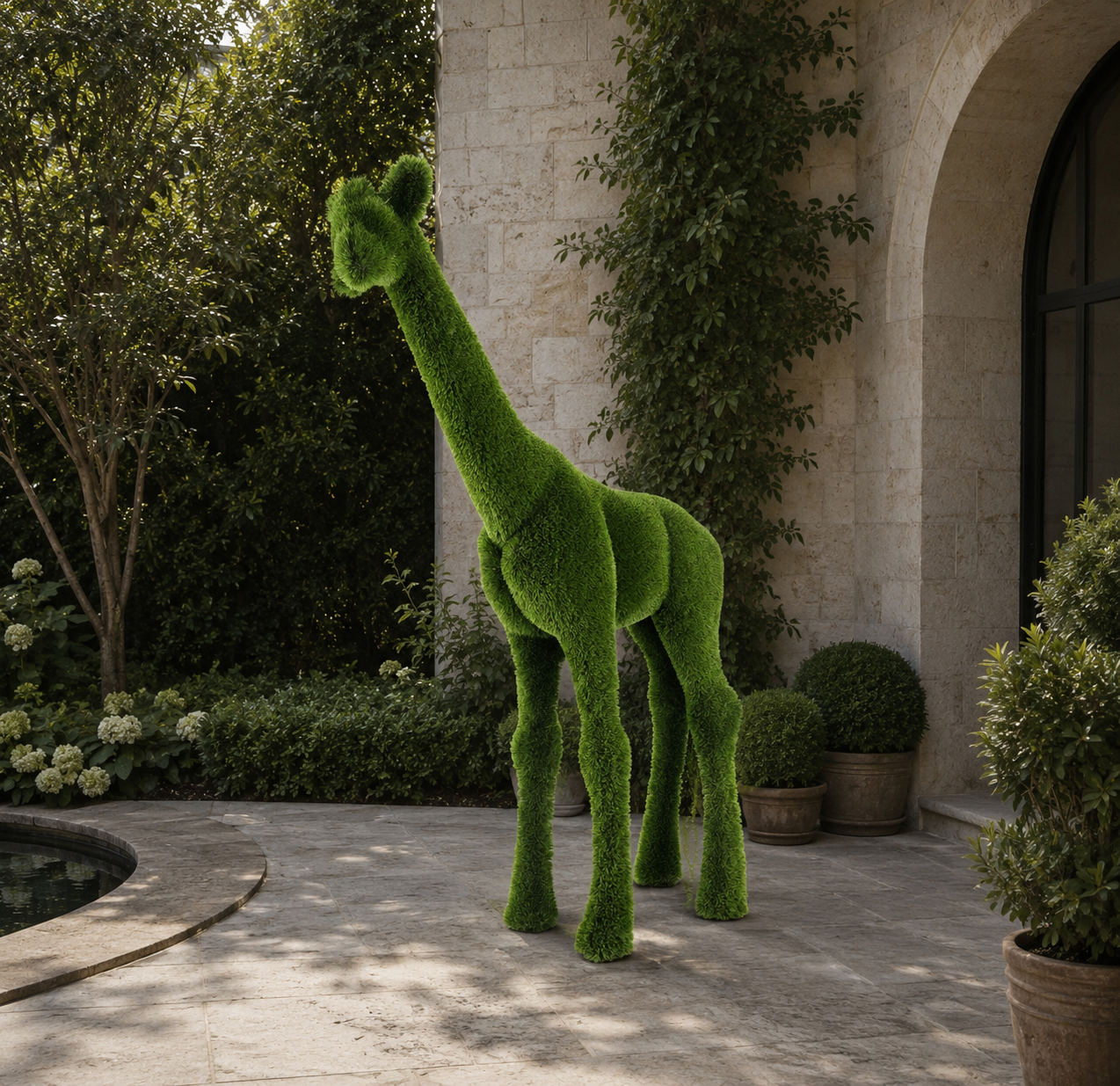 Giraffe Small Dekoratif Zürafa Figürlü Peyzaj Sanatı - Çelik Konstrüksiyon Yapay Çim Heykeli ve Topiary 245x175x80 cm