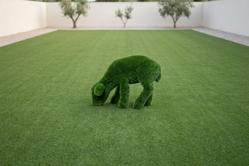 Grazing lamb Otlayan Şirin Kuzu Figürlü Peyzaj Sanatı - Çelik Konstrüksiyon Yapay Çim Heykeli ve Topiary 70x90x30 cm
