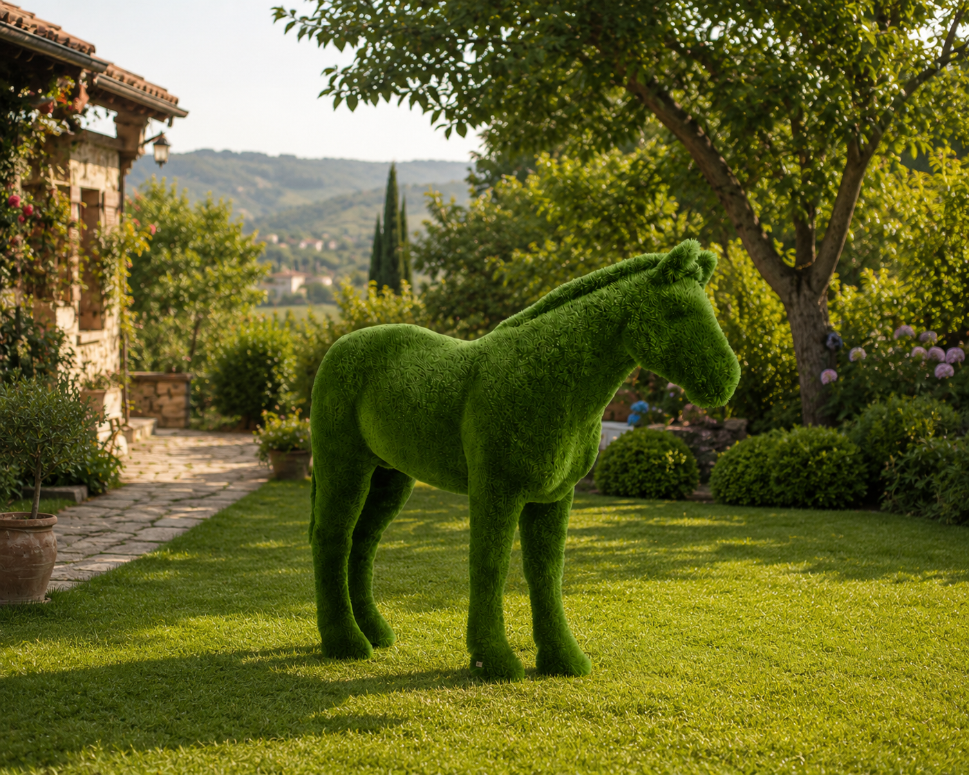 Horse Dekoratif At Figürlü Peyzaj Sanatı - Çelik Konstrüksiyon Yapay Çim Heykeli ve Topiary 195x255x75 cm