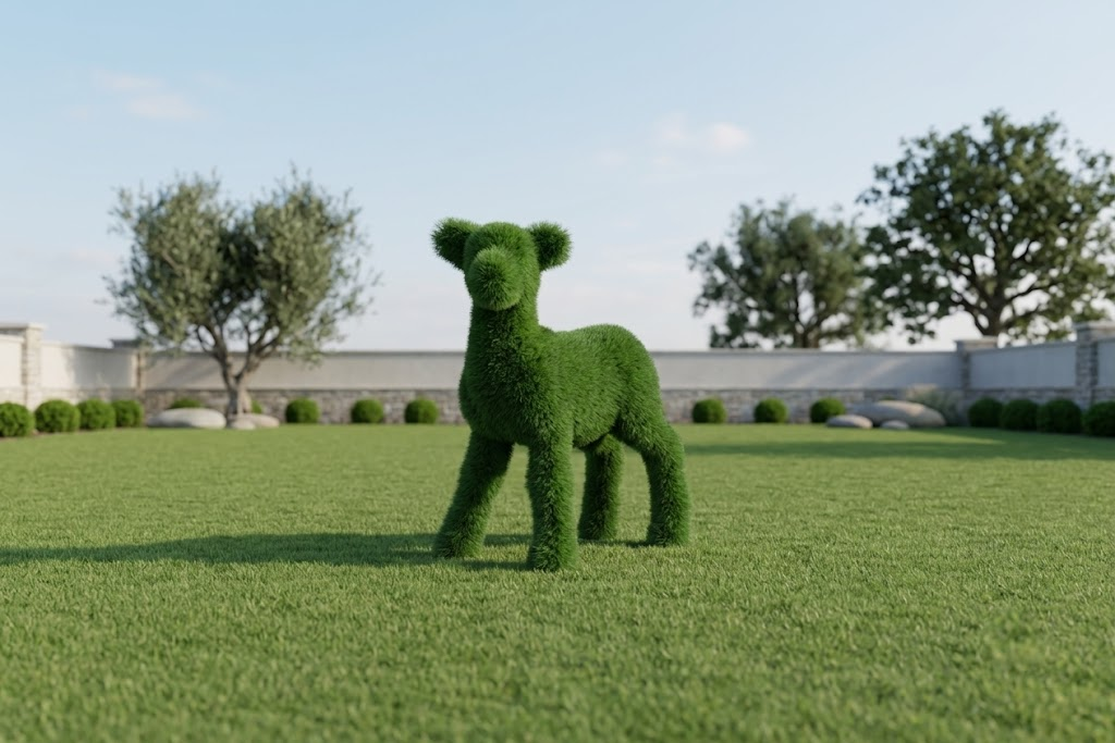 Lamb Şirin Kuzu Figürlü Peyzaj Sanatı - Çelik Konstrüksiyon Yapay Çim Heykeli ve Topiary 100x80x35 cm