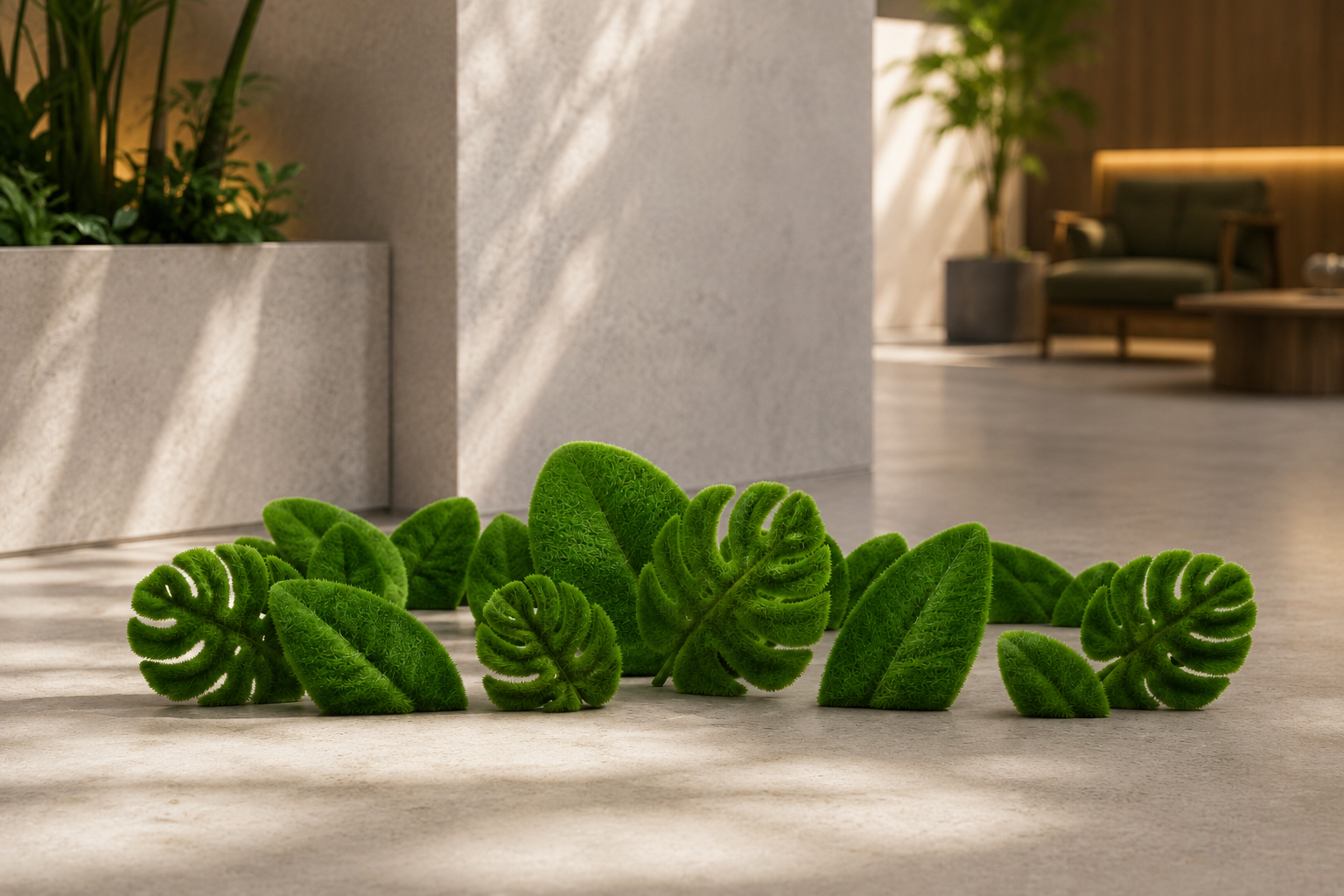 Leaf big Anıtsal Dev Yaprak Figürlü Peyzaj Sanatı - Çelik Konstrüksiyon Yapay Çim Heykeli ve Topiary 440x210x20 cm