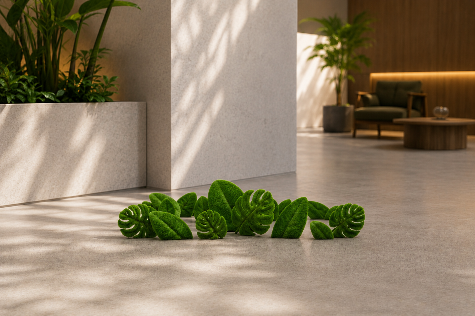 Leaf Medium Estetik Yaprak Figürlü Peyzaj Sanatı - Çelik Konstrüksiyon Yapay Çim Heykeli ve Topiary 345x170x20 cm