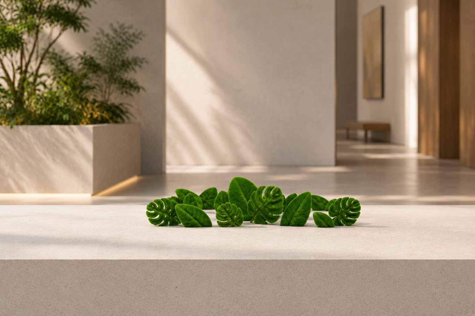 Leaf Small Butik Yaprak Figürlü Peyzaj Sanatı - Çelik Konstrüksiyon Yapay Çim Heykeli ve Topiary 235x120x20 cm