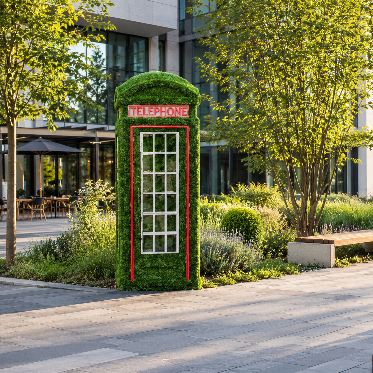 London Telephone Box Anıtsal İngiliz Telefon Kulübesi Figürlü Peyzaj Sanatı - Çelik Konstrüksiyon Yapay Çim Heykeli ve Dev Topiary (Kişiye Özel Ebat)