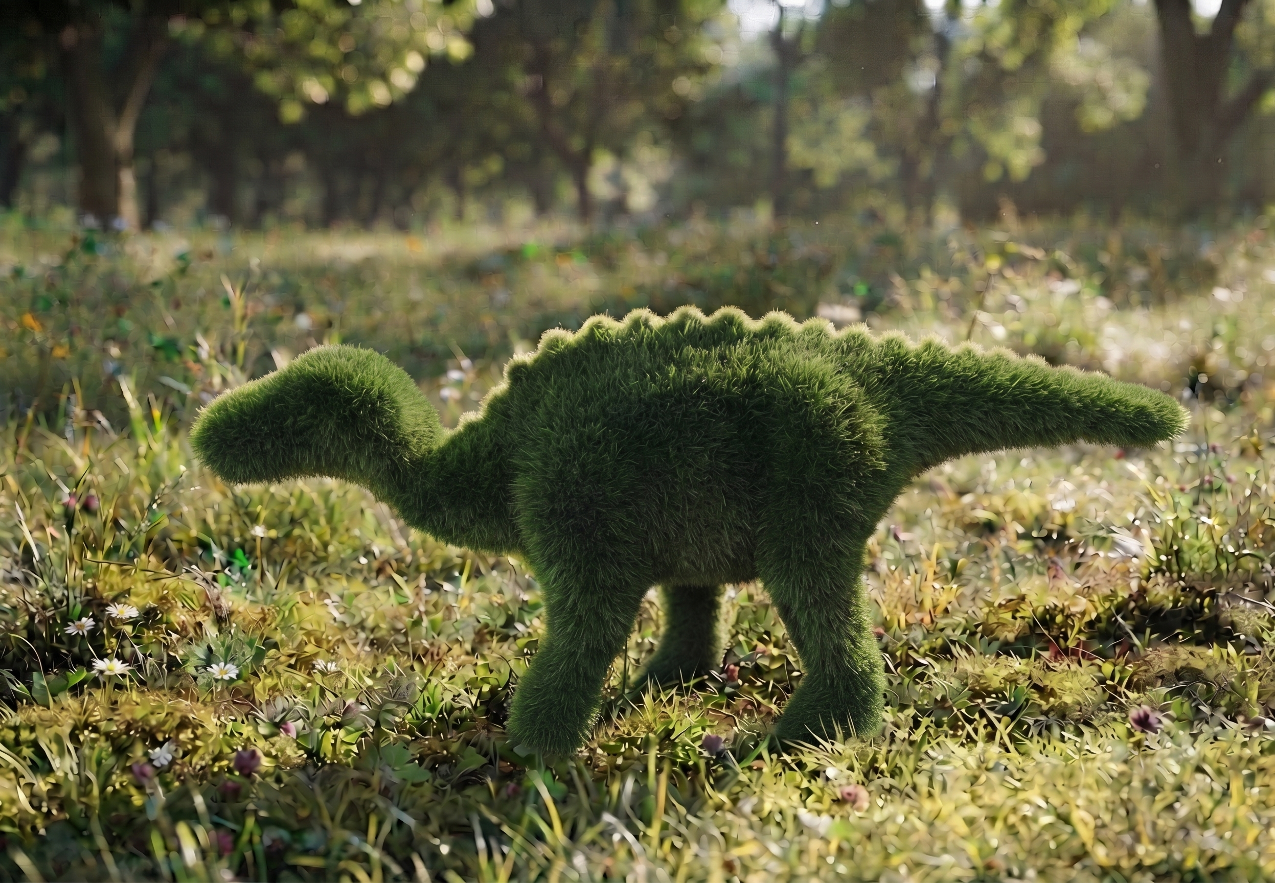Maiasaur Dinozor Figürlü Peyzaj Sanatı - Çelik Konstrüksiyon Yapay Çim Heykeli ve Topiary 260x610x185 cm