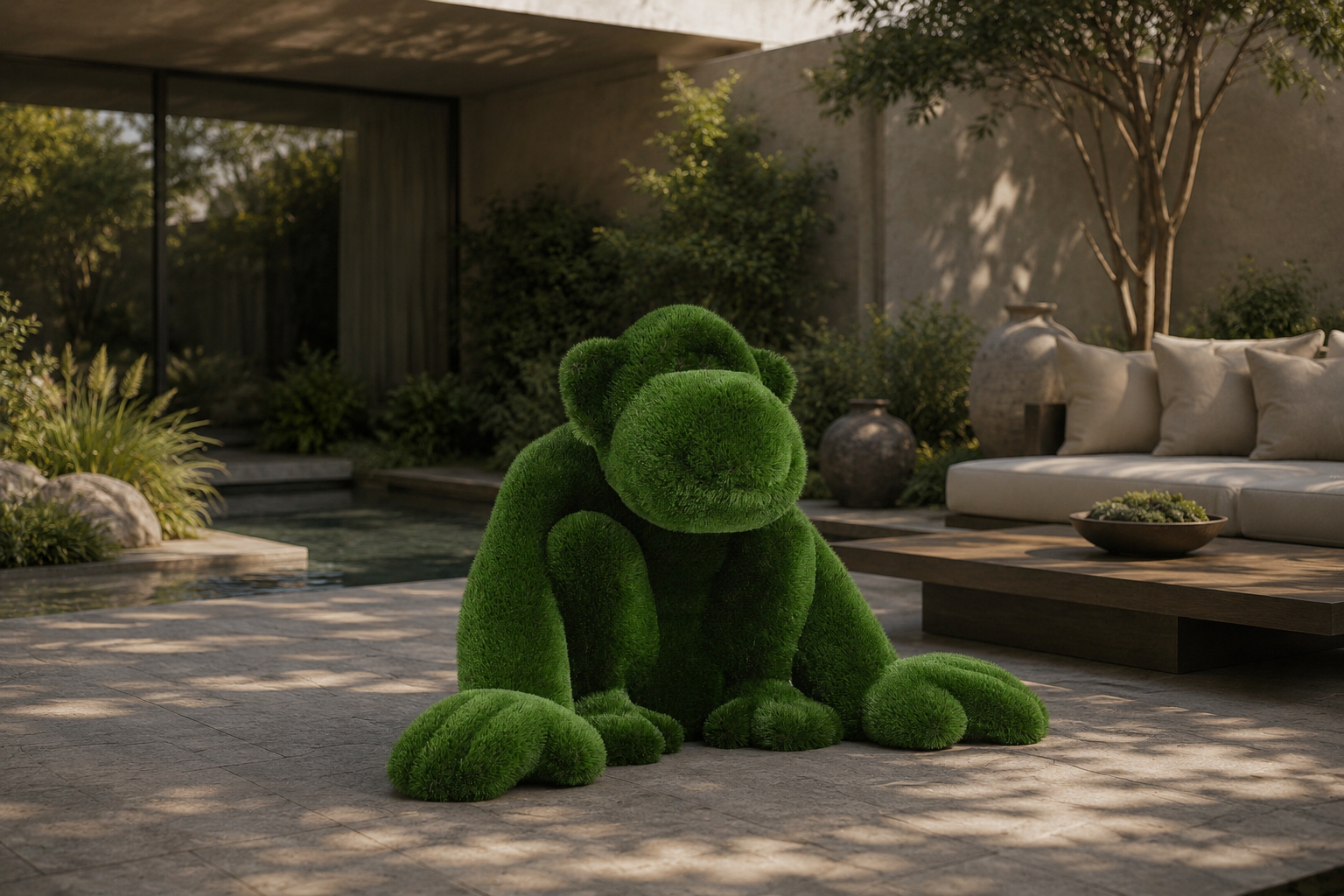 Monkey Dekoratif Maymun Figürlü Peyzaj Sanatı - Çelik Konstrüksiyon Yapay Çim Heykeli ve Topiary 125x100x195 cm
