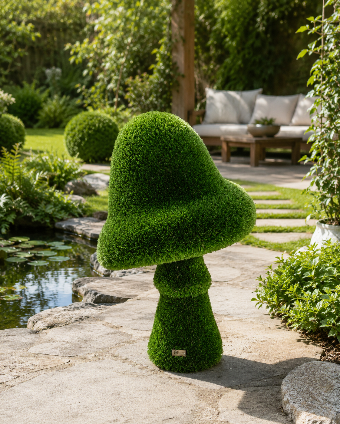 Mushroom Estetik Mantar Figürlü Peyzaj Sanatı - Çelik Konstrüksiyon Yapay Çim Heykeli ve Topiary 115x70x70 cm