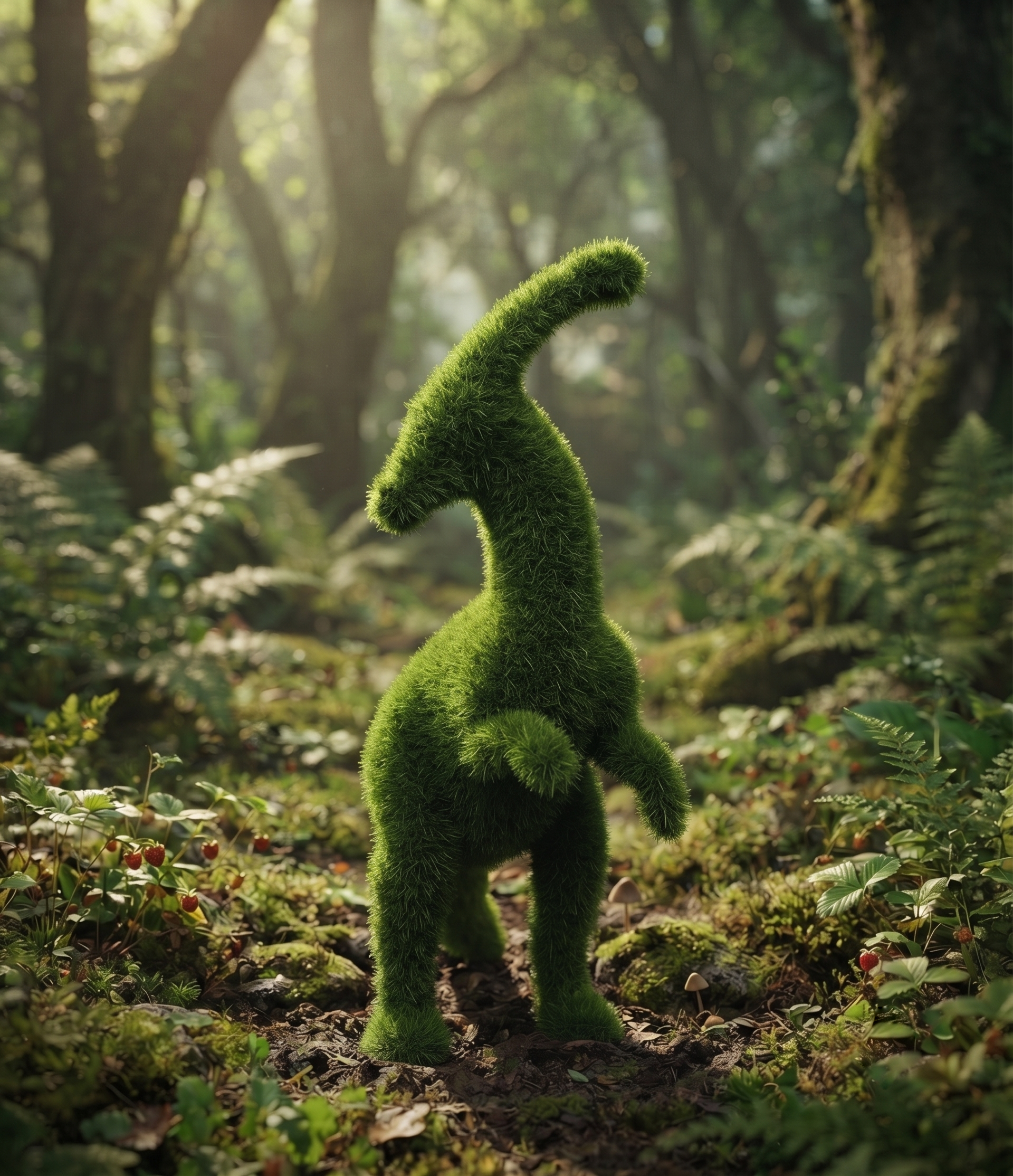 Parasaurolophus big Dev İbikli Dinozor Figürlü Peyzaj Sanatı - Çelik Konstrüksiyon Yapay Çim Heykeli ve Topiary 400x380x150 cm