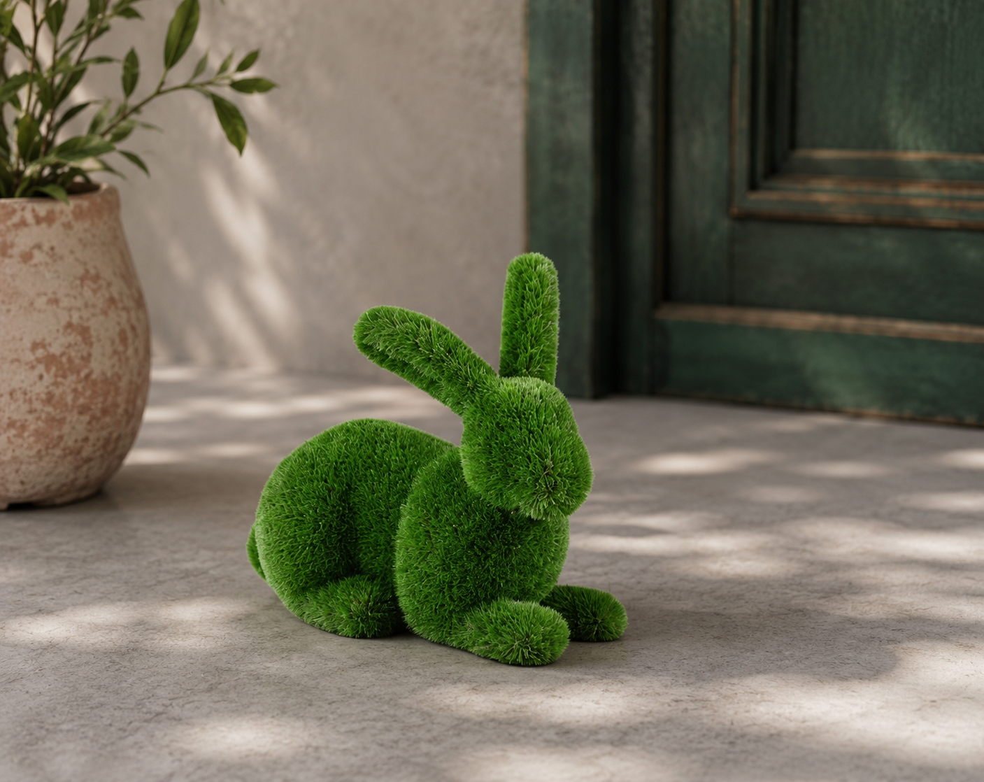 Rabbit Sevimli Tavşan Figürlü Peyzaj Sanatı - Çelik Konstrüksiyon Yapay Çim Heykeli ve Topiary 70x90x40 cm